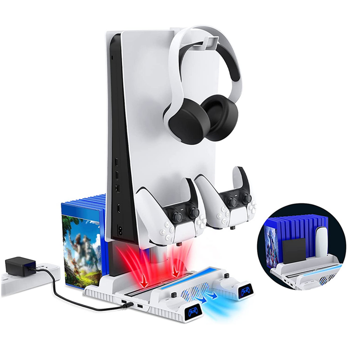ps5 10台 NexiGo PS5 Vertical Stand with Headset Holder & RGB Light