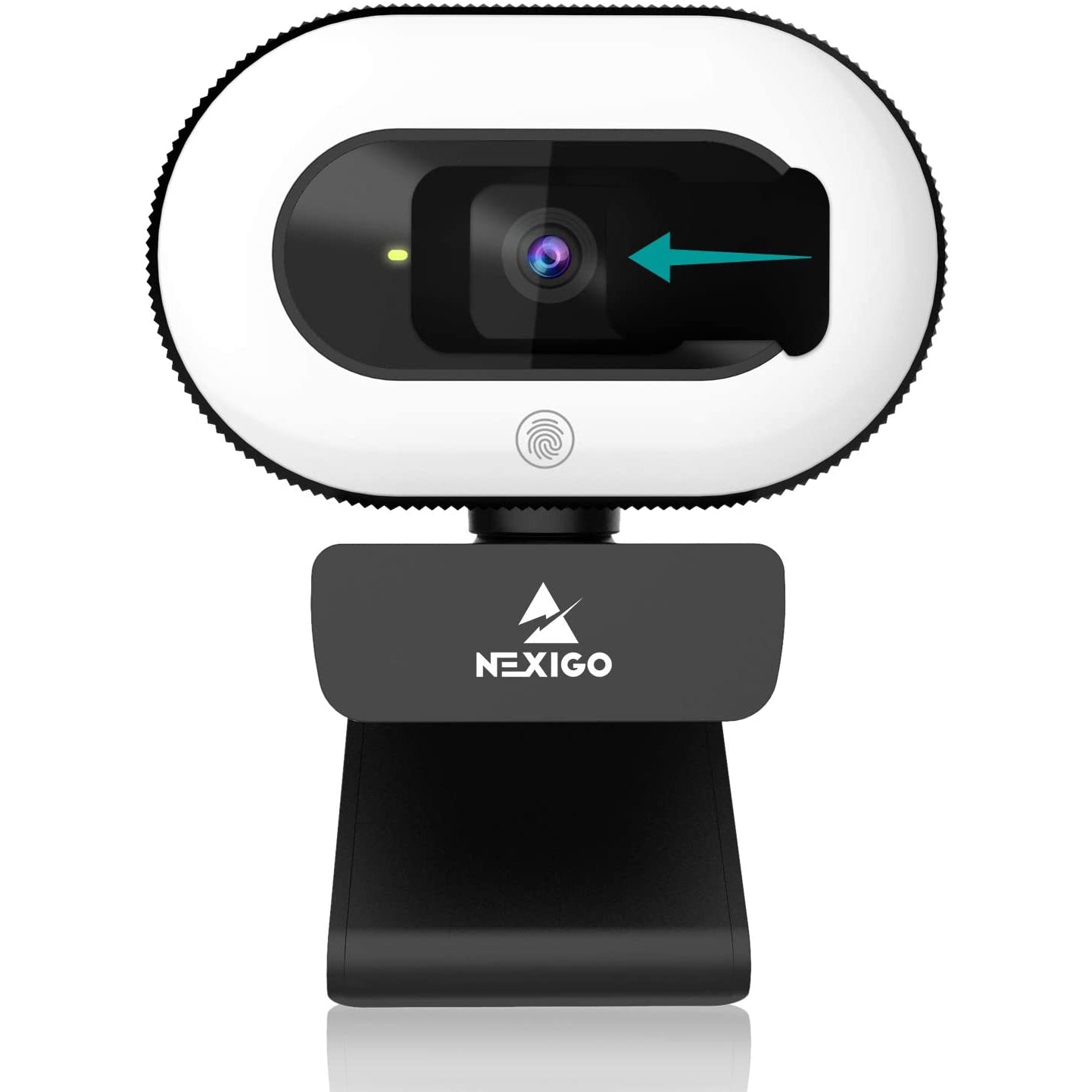 Nexigo ring light webcam with privacy cover, flexible clip and touch control.