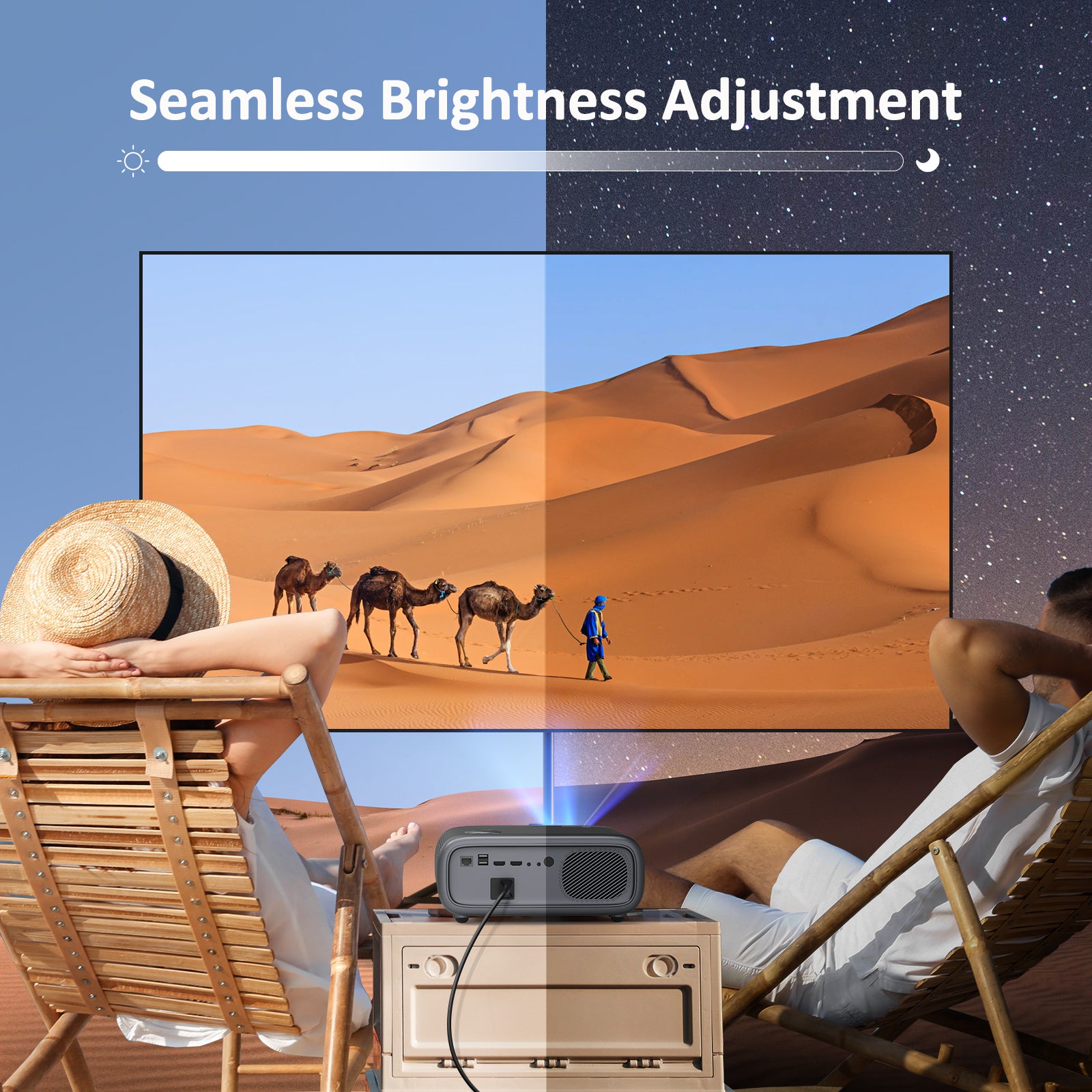Seamlessly adjusts brightness based on natural light changes from day to night for two viewers.