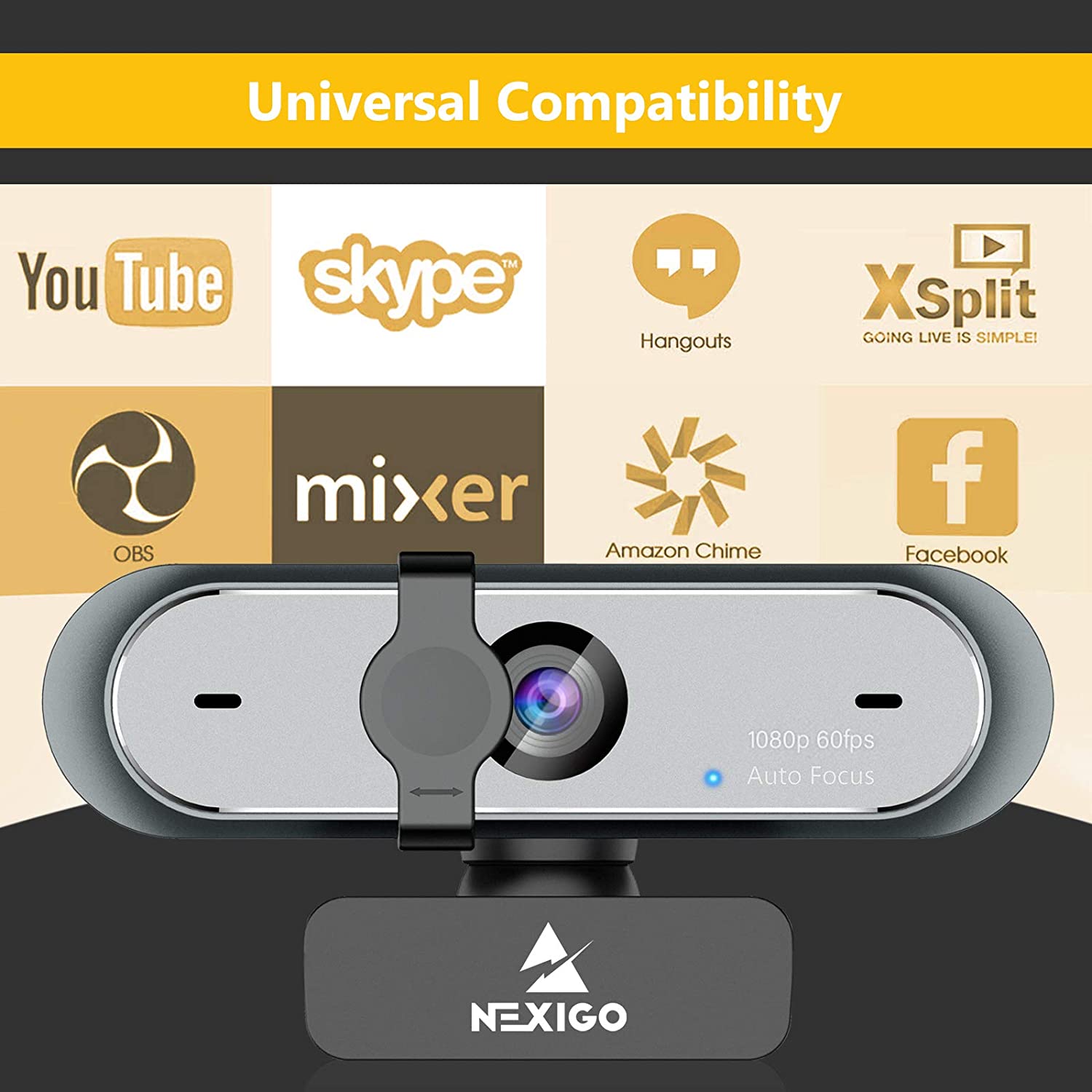 Webcam compatible with popular video software like Skype, YouTube, OBS, mixer, Facebook and more