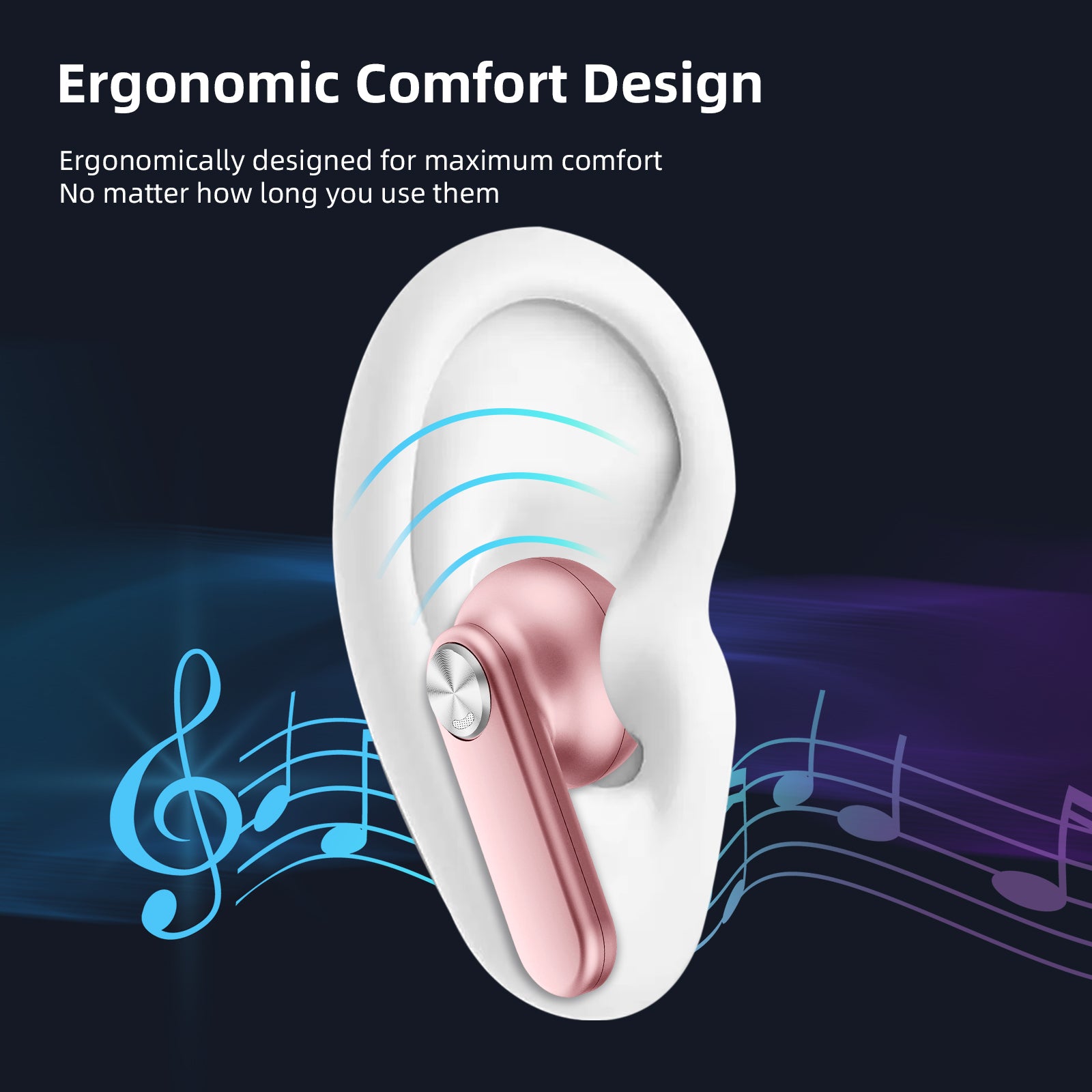 T2 wireless Bluetooth earphones are ergonomically designed to provide maximum comfort. 