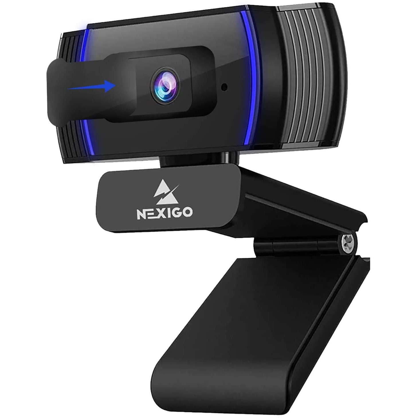 NexiGo black webcam: Privacy cover, indicator light.