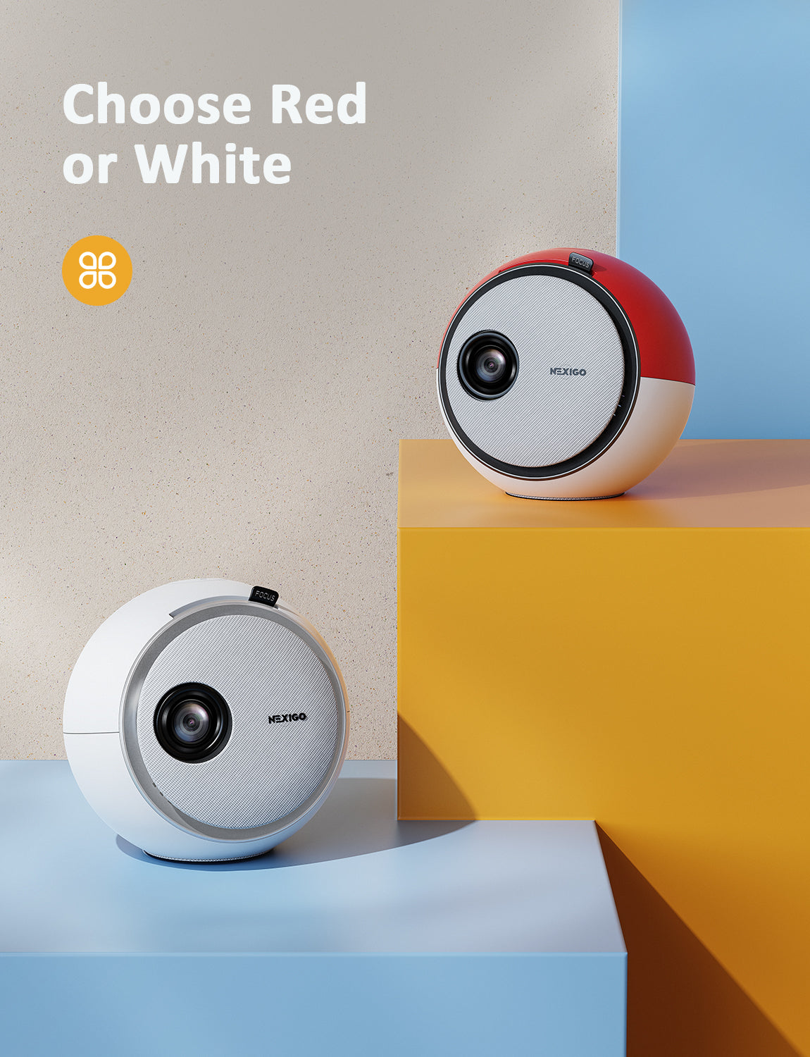 There is a choice between a white and a red projector to match your preference.