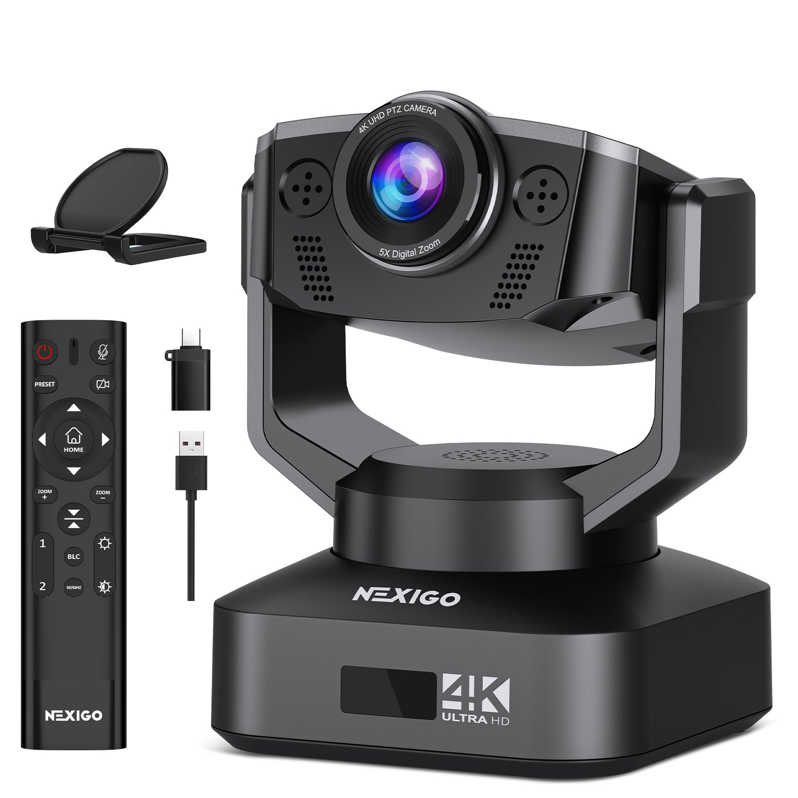 4K PTZ webcam with remote control and 5X digital zoom