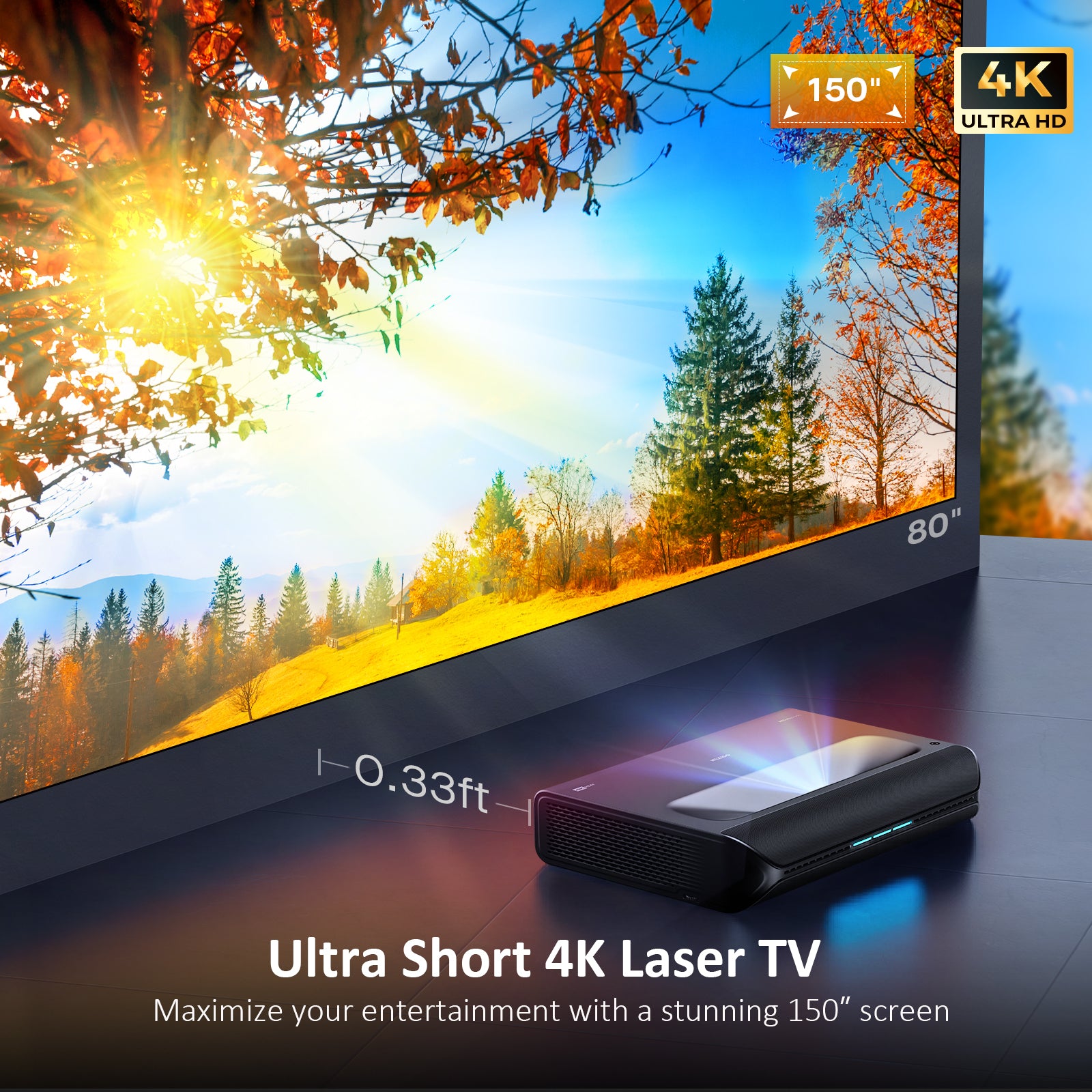 NexiGo Aurora Pro, Home Theater Laser TV, 100"/120" Fresnel Screen/AS200/AS400 Motorized Sliding Tray consumerelectronics - NexiGo
