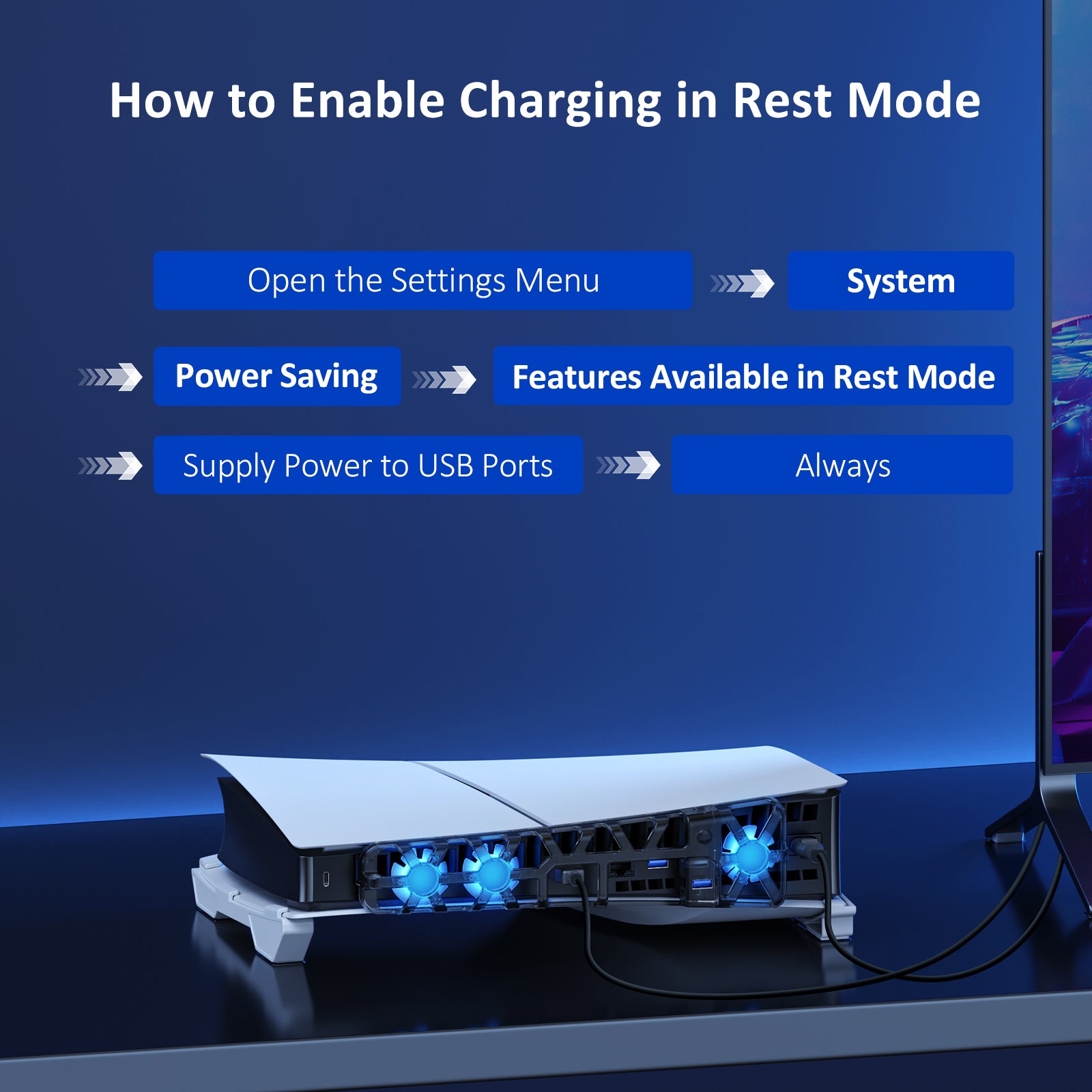 Instructions on how to set up the PS5 console for continuous power.