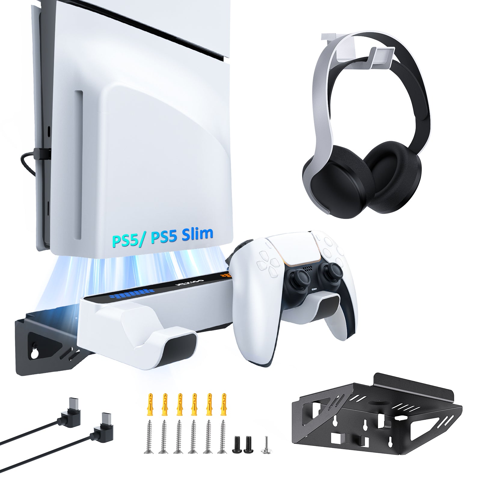 NexiGo PS5 Wall Mount Kit with Charging Station for Both PS5 and New PS5 Slim Consoles