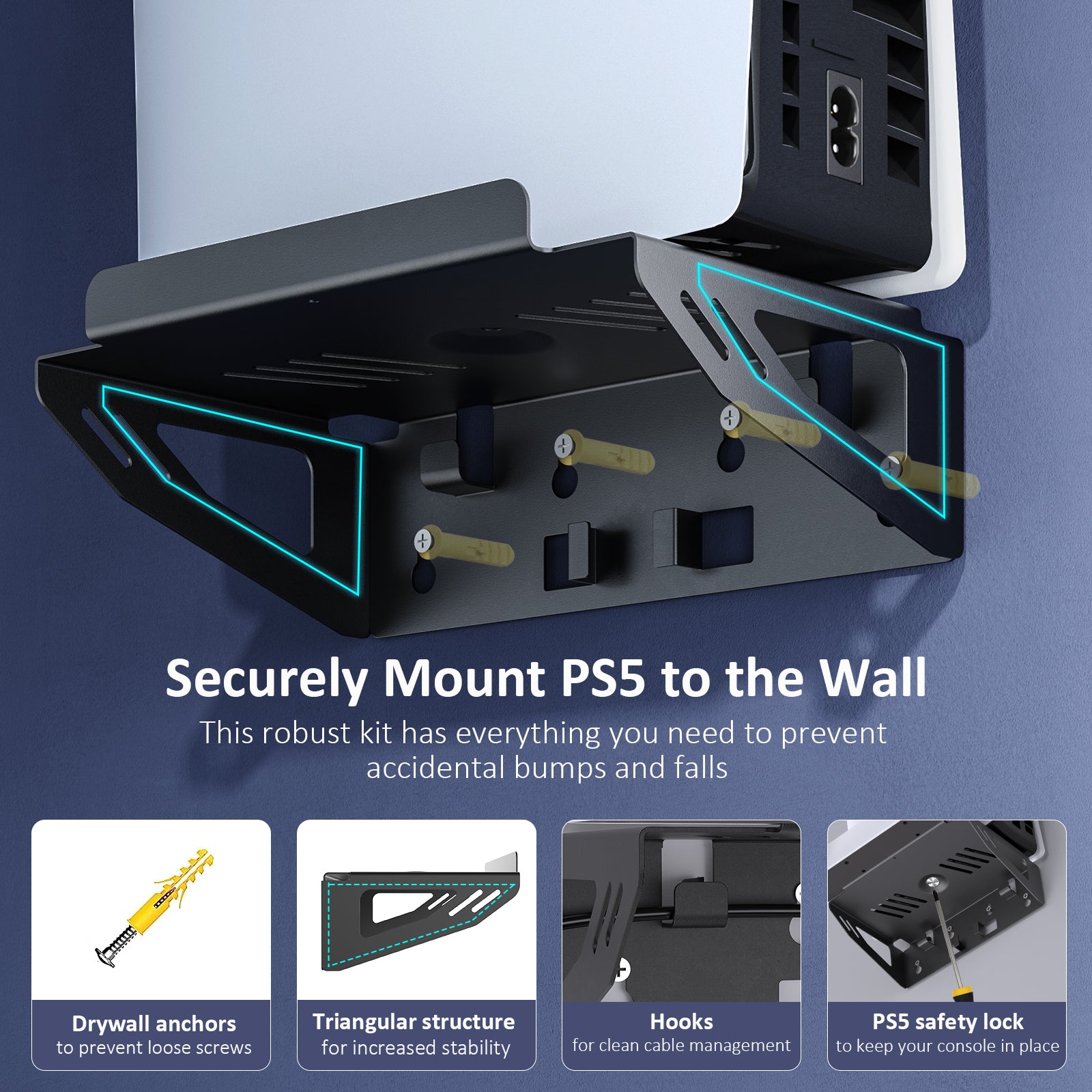 NexiGo PS5 Wall Mount Kit with Charging Station - Thumbnail 3