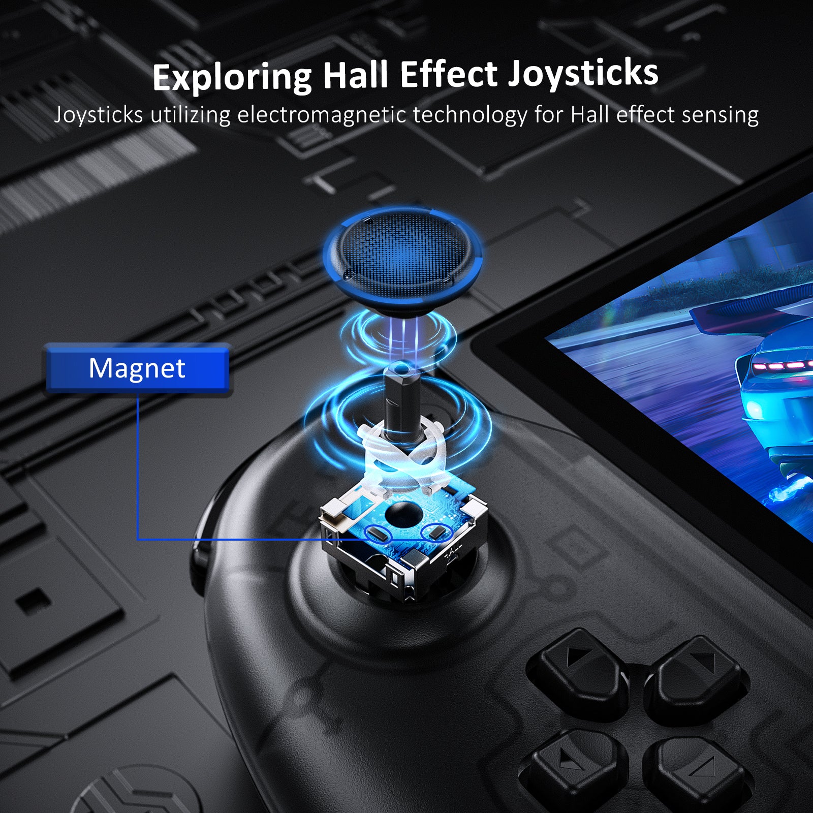 Detail showcasing the form of the 2163 Hall sensor joystick.