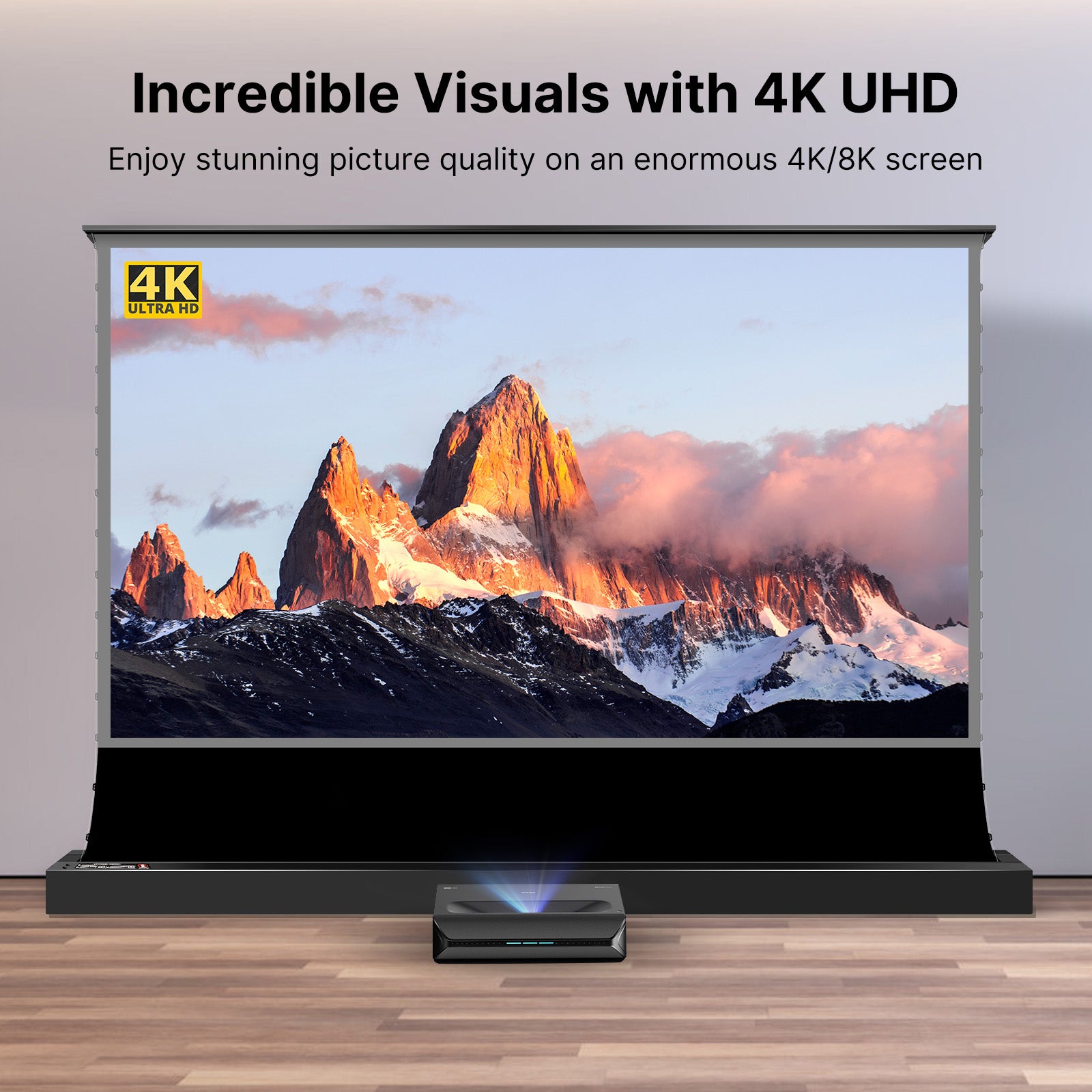 The PJ92 is playing 4K video on the screen.