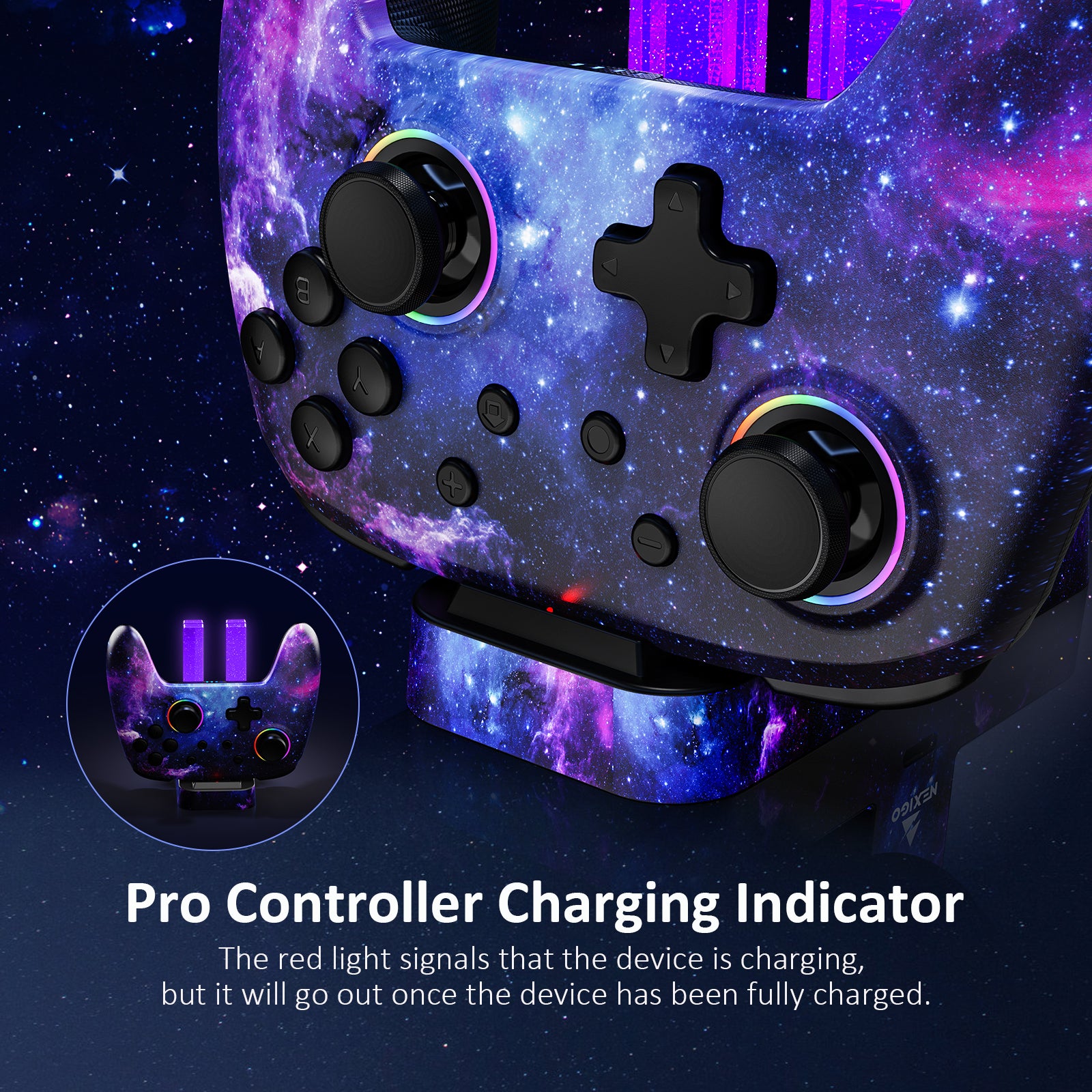 The NexiGo charging dock can charge the Pro Controller.