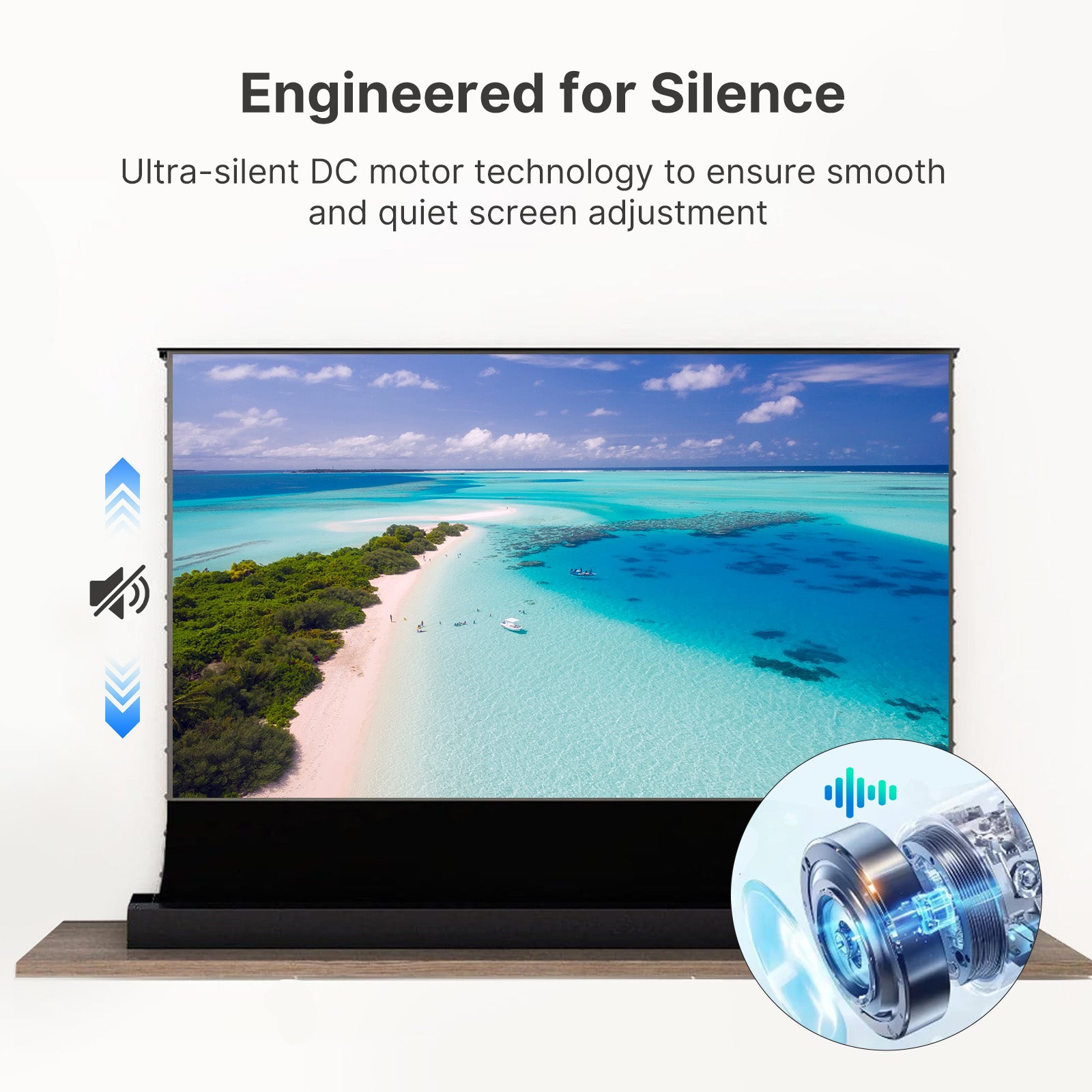 The screen operates quietly during use.