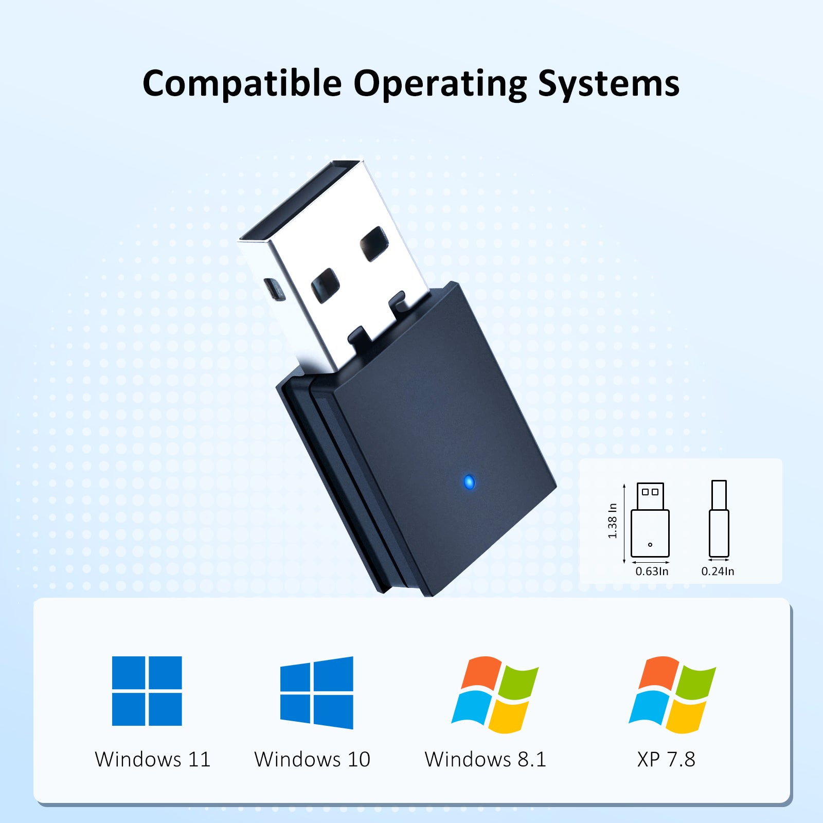 Bluetooth Adapter with Wide Compatibility for Windows 11/10/8/7 and XP 7.8
