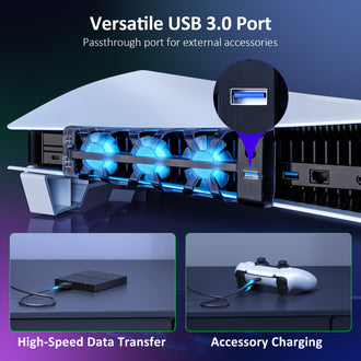 USB3.0 Port on the cooling fan can be used for charging Controller or data transfer