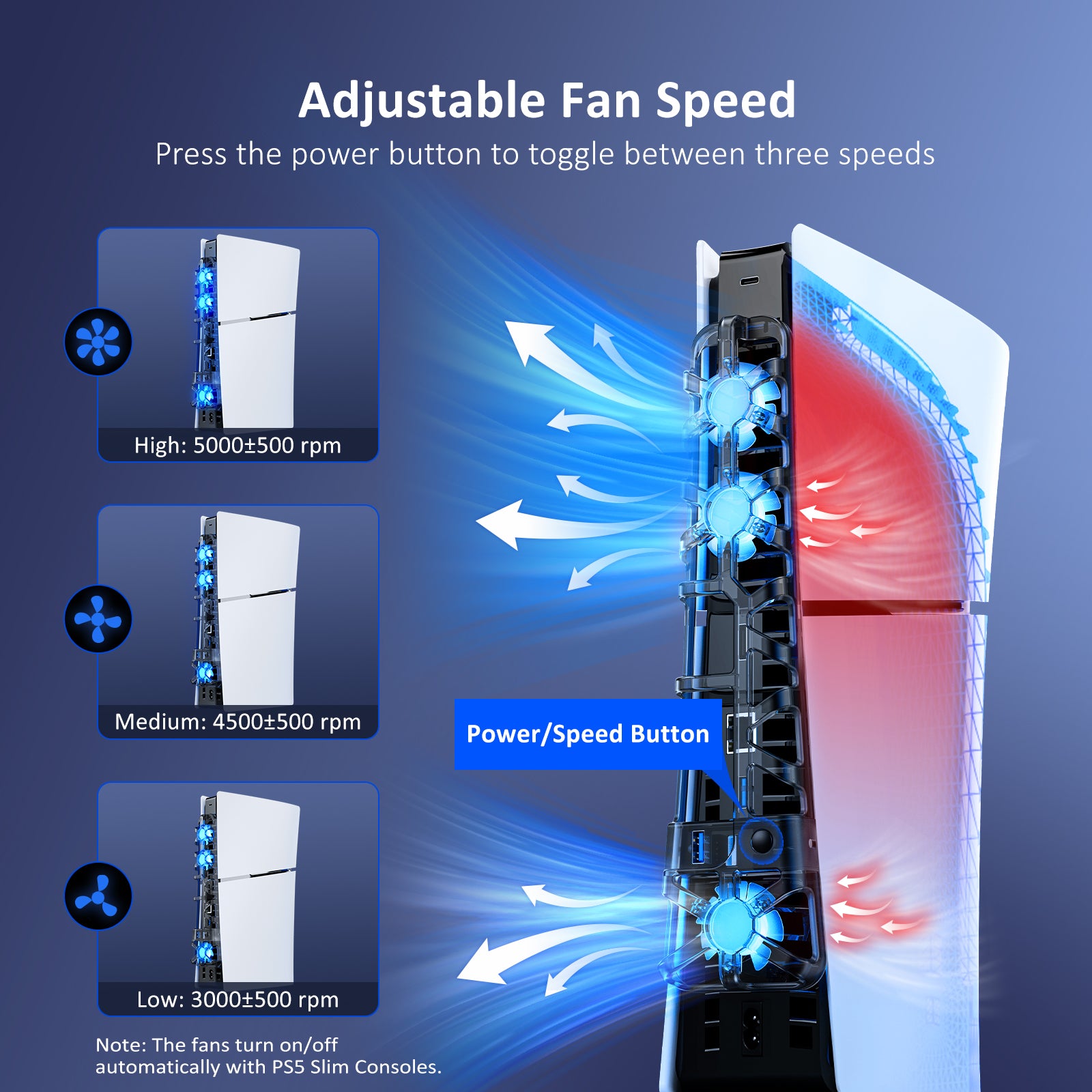 This fan features three adjustable speed levels.