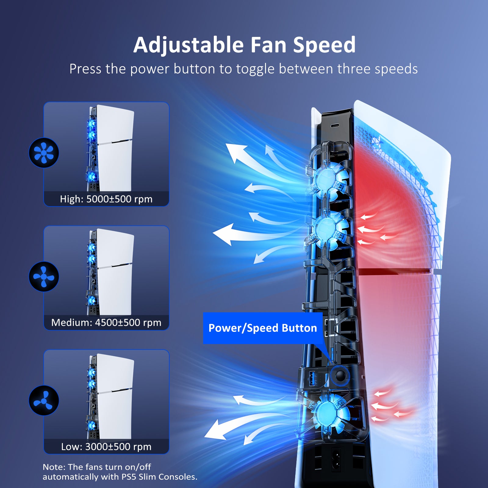 NexiGo PS5 Slim Cooling Fan with Adjustable Speed & USB 3.0 Port - Thumbnail 4