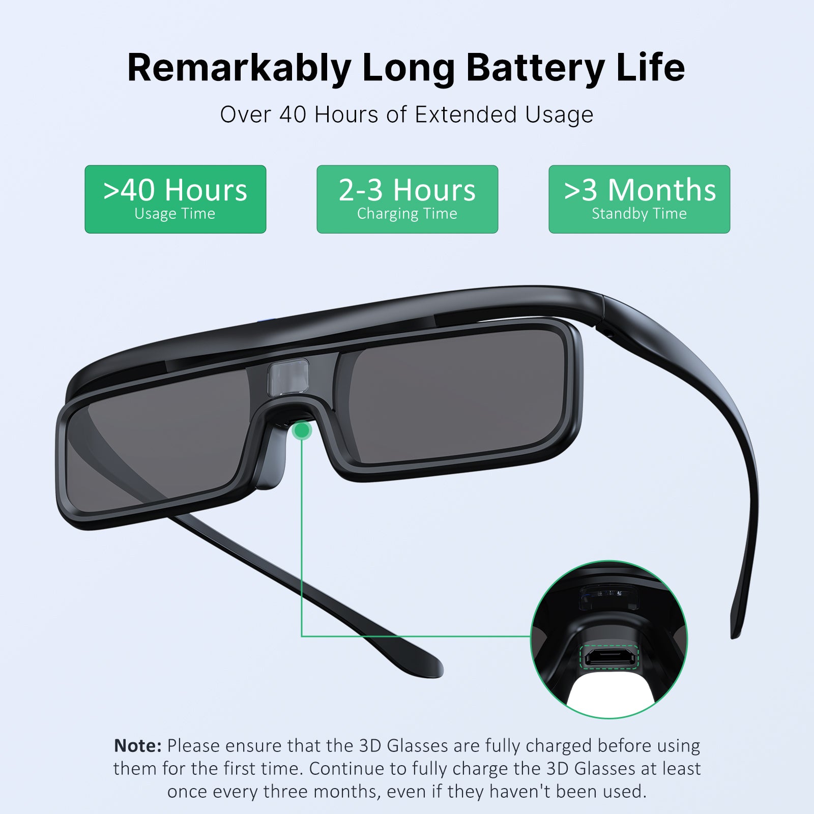 One-pack 3D glasses slightly tilted left, suspended in the air.