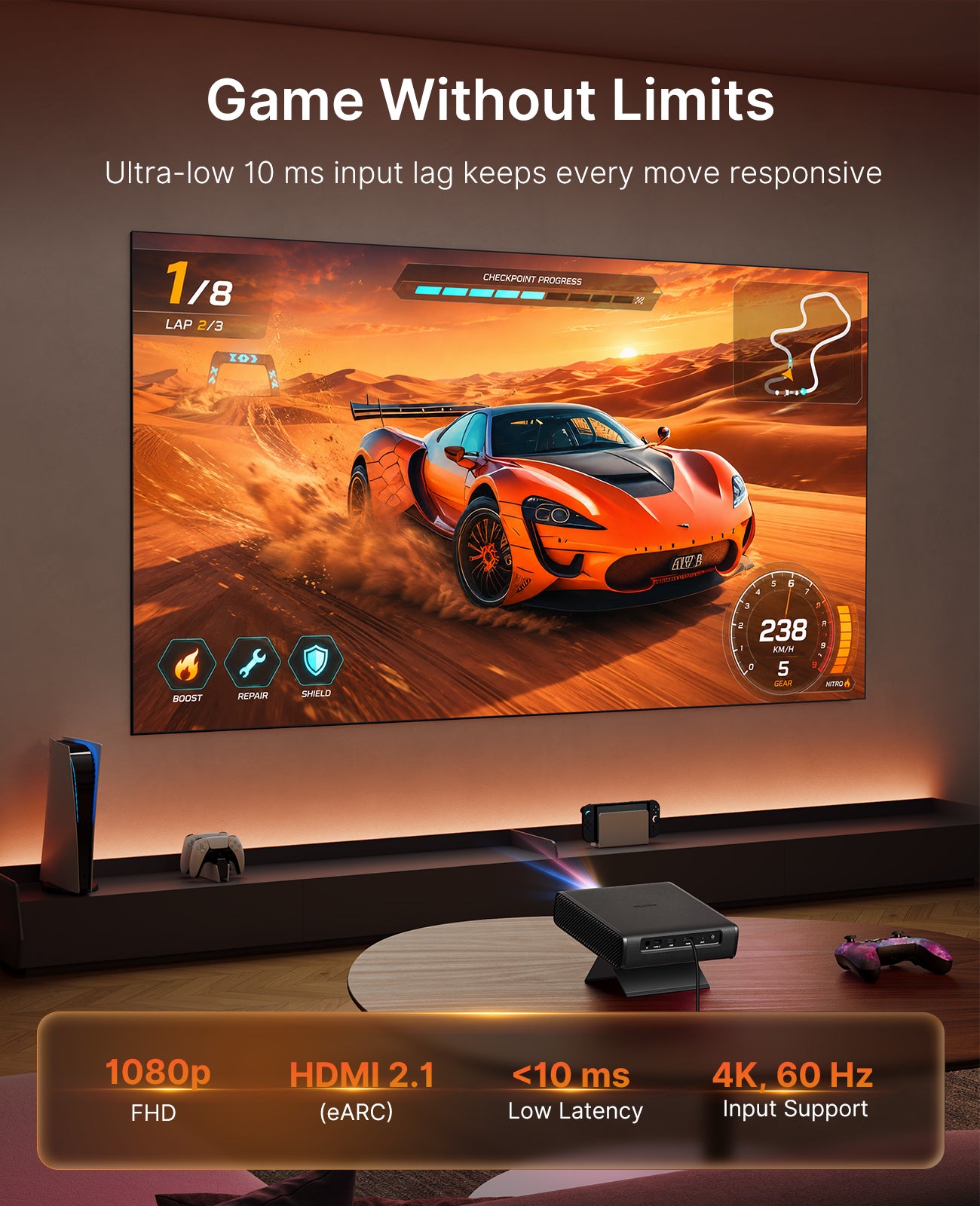NexiGo Nova Mini Lite RGB Laser Projector with Google TV