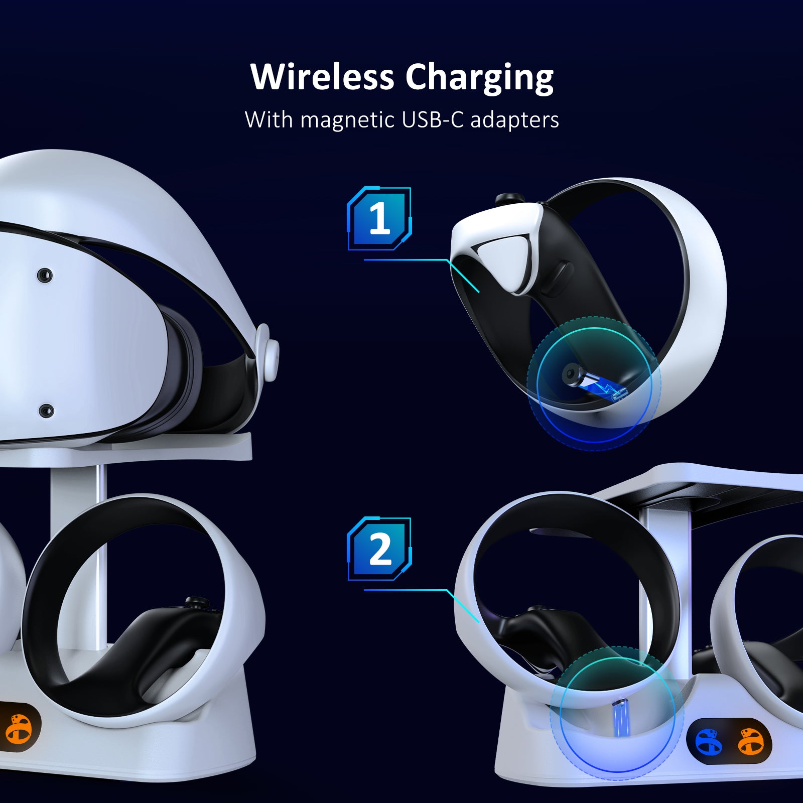 Attach the magnetic dongle to the controller, then can magnetically dock it to the charging station