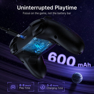 Rear view of Bluetooth controller with charging cable inserting.