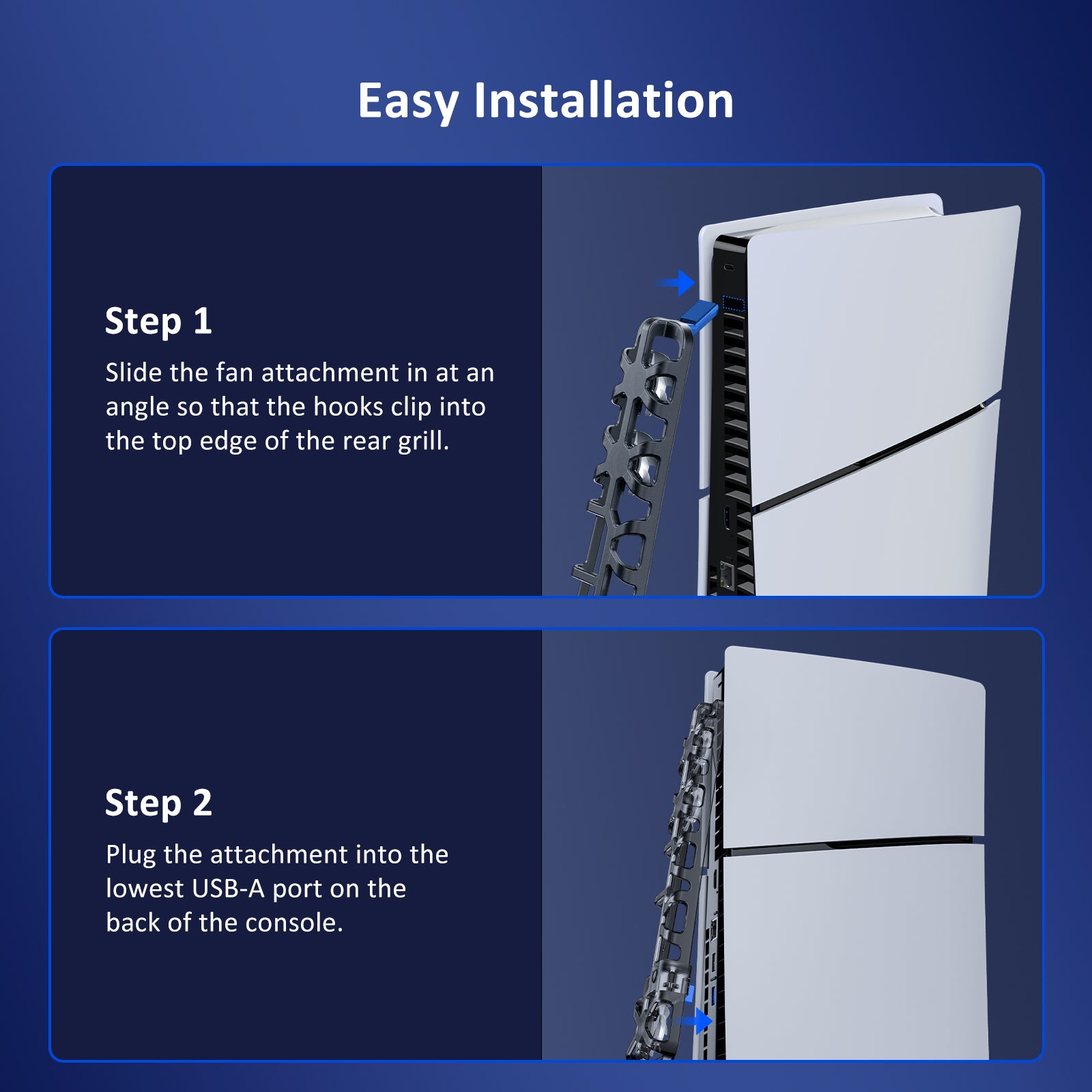 Instructions on how to install the stand on the bottom of the PS5