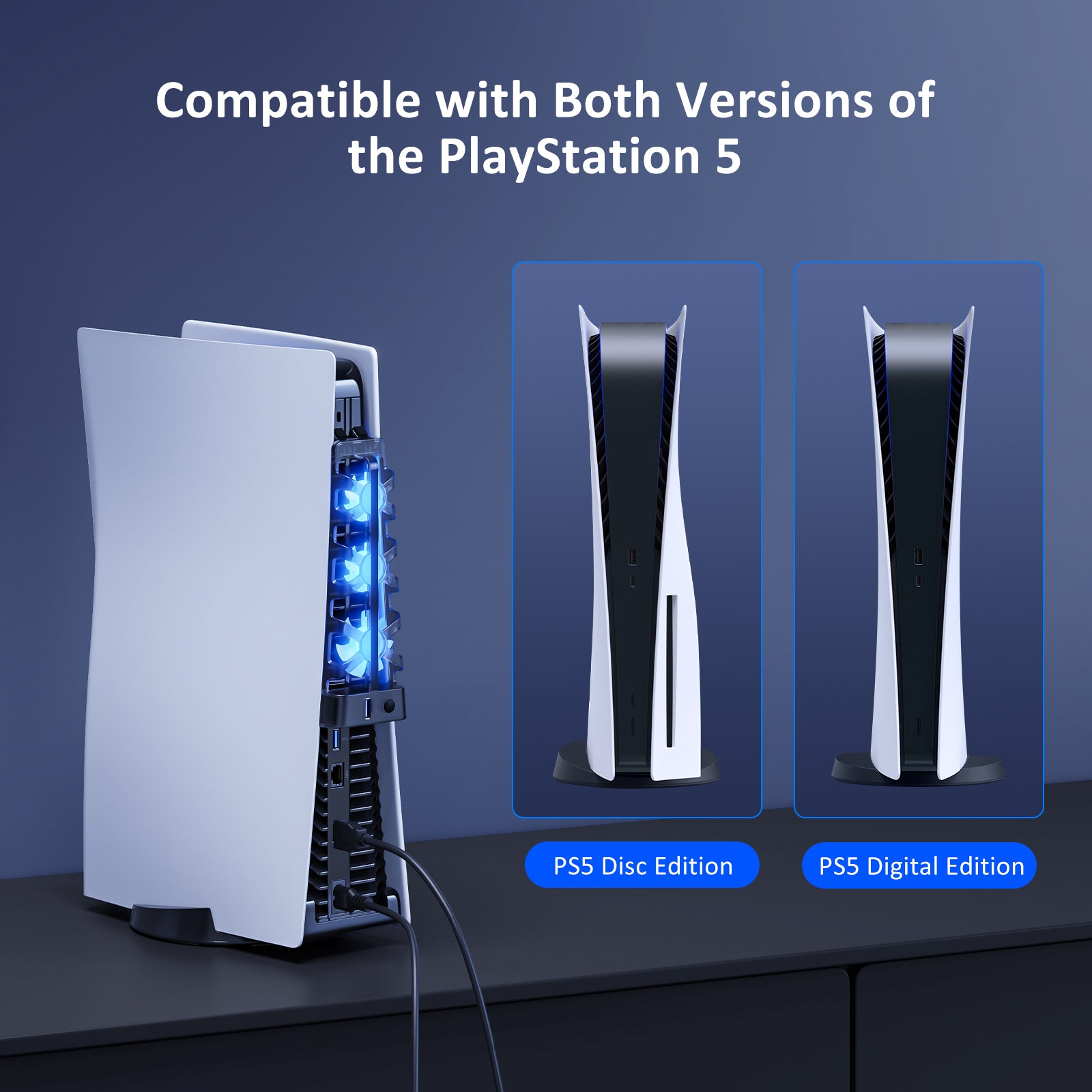 Cooling fan compatible with both PS5 editions.