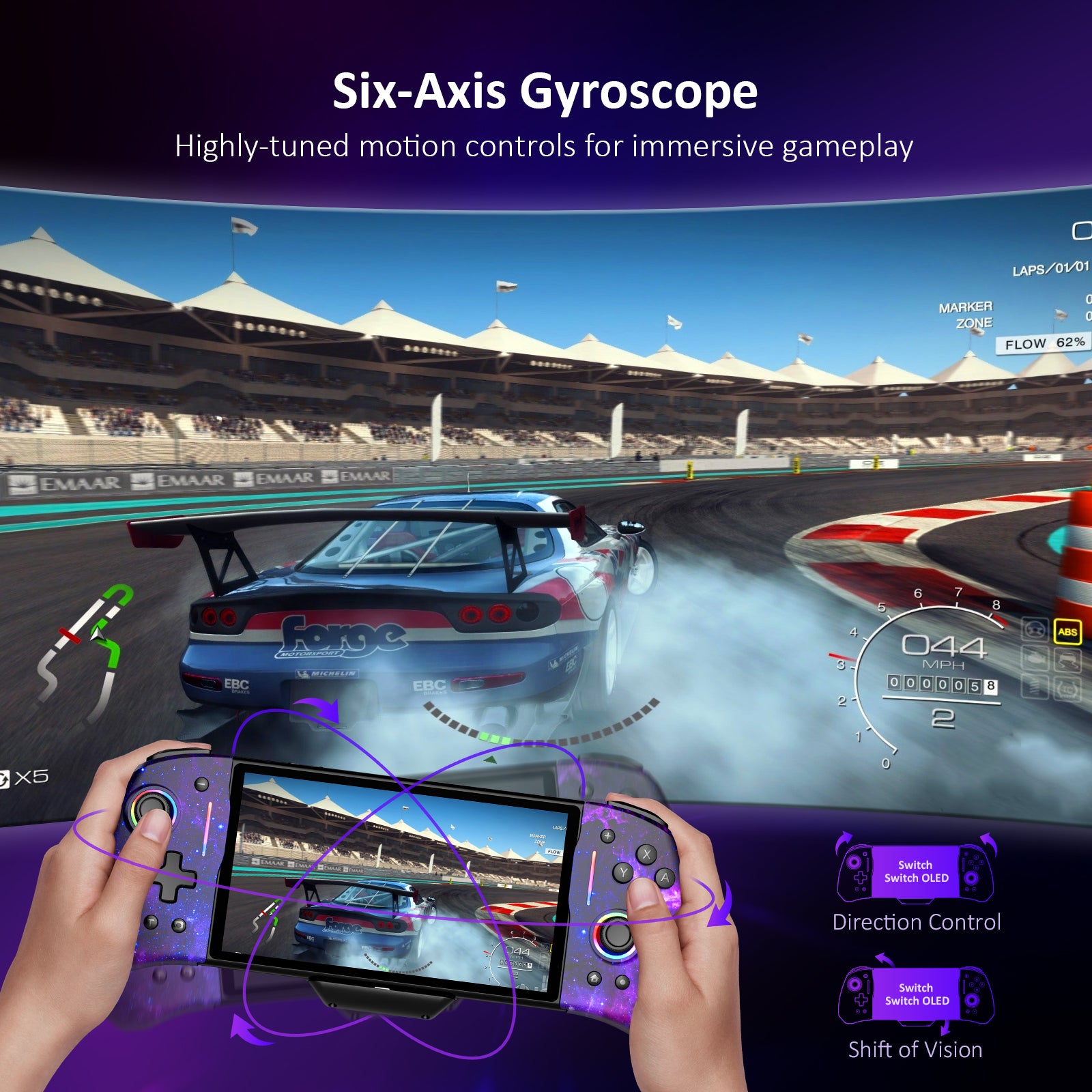 Gripcon controller with Six-Axis Gyroscope for precise motion and direction control