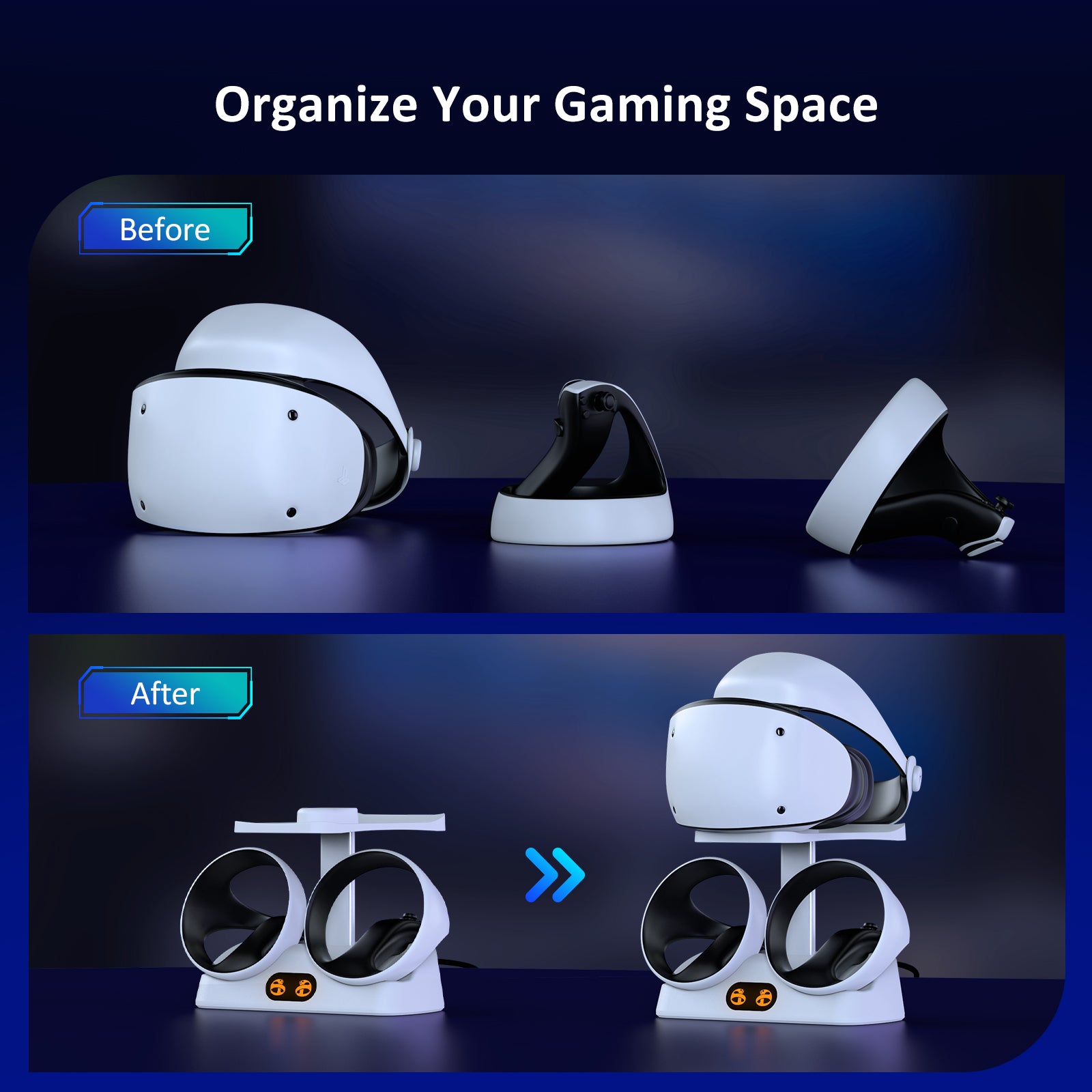 Controller Charging Station with storage function for better organization of your gaming devices.