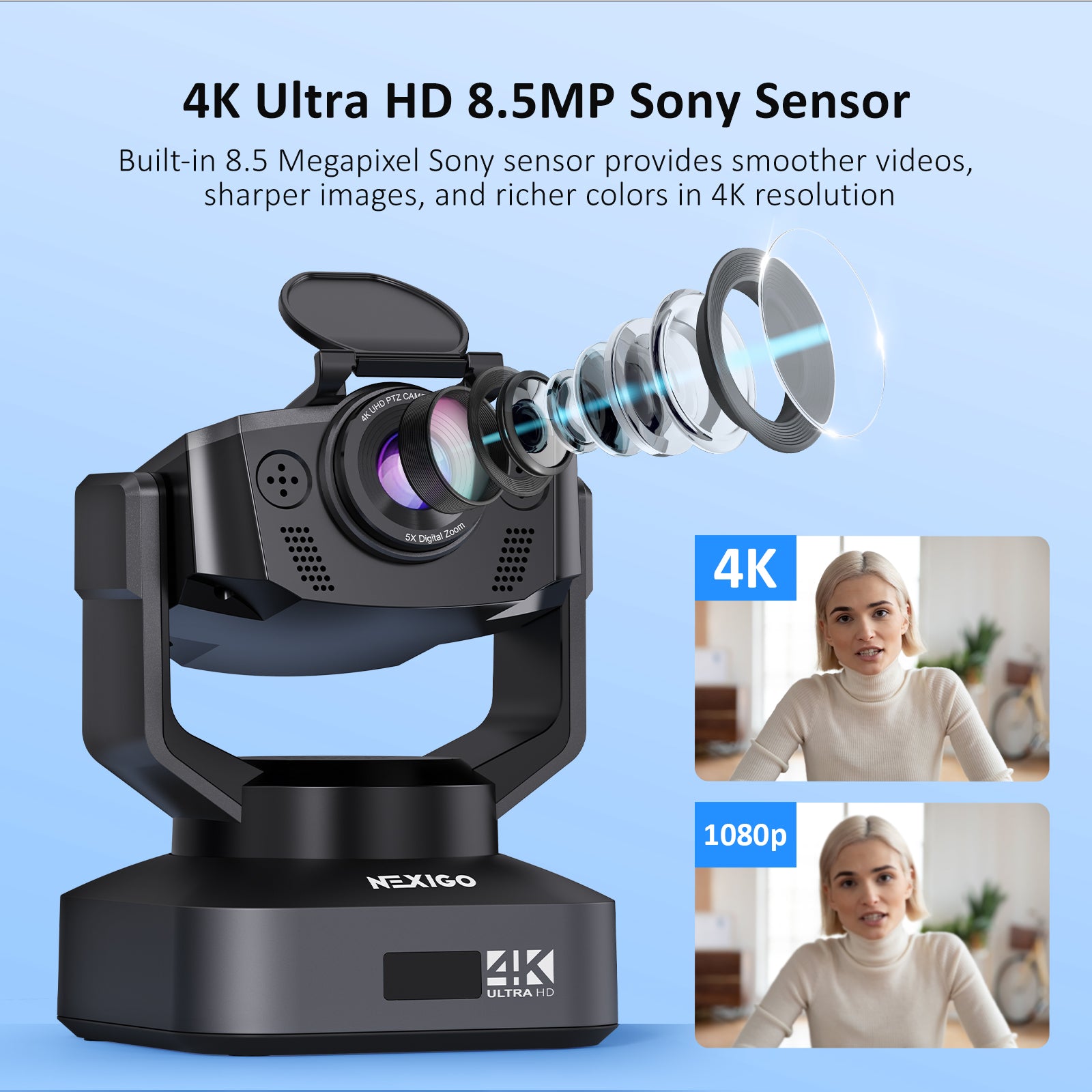 4K vs. 1080p: 4K (8.5MP) Sony sensor webcam offers smoother videos and sharper images