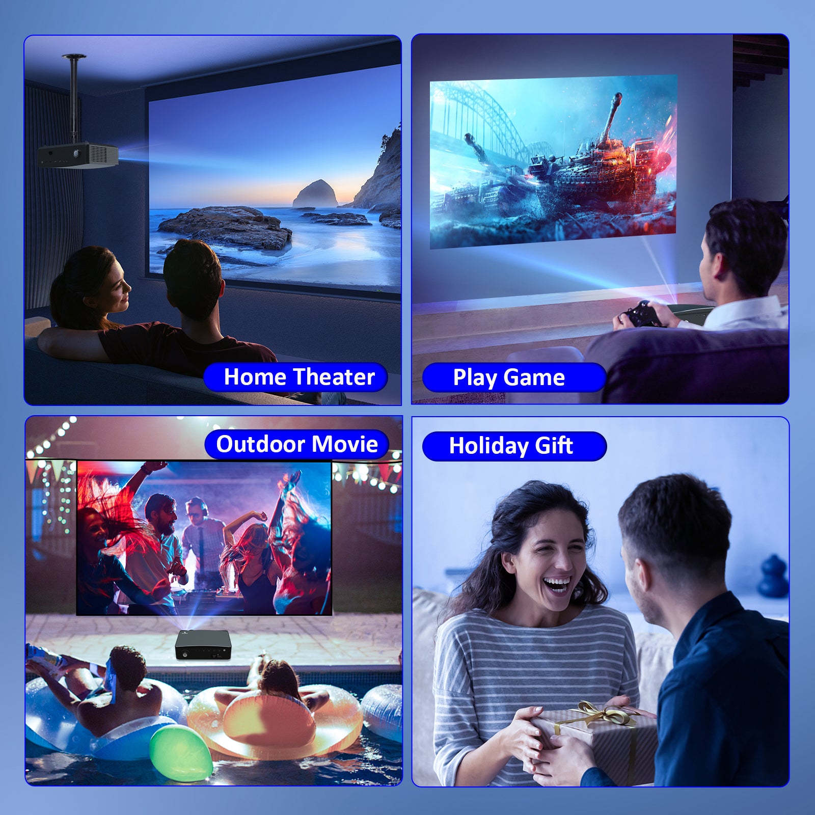 The PJ20 projector is the best choice for Home Theater, Outdoor Movie, Gaming, and Holiday Gift.