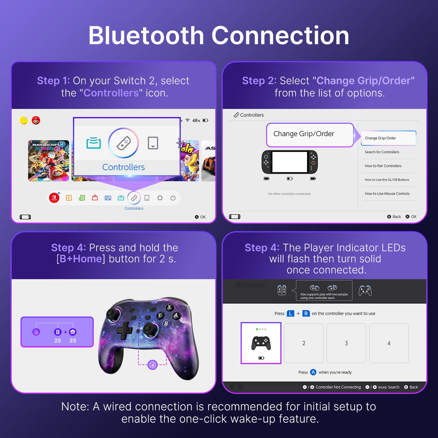 Bluetooth wireless connection steps for this wireless controller.