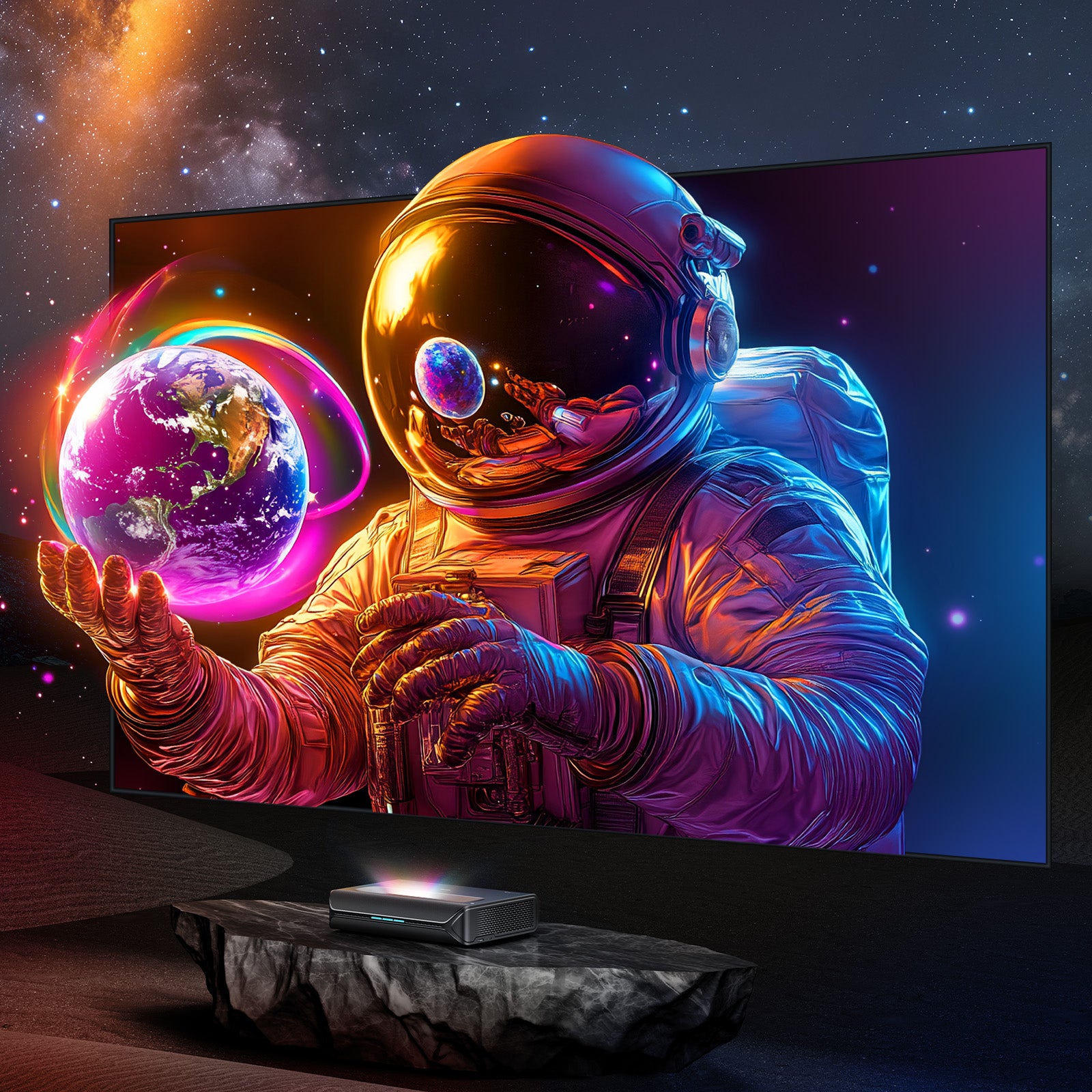 Aurora Pro MKII 3D projection shows RGB spacesuit astronaut animation.