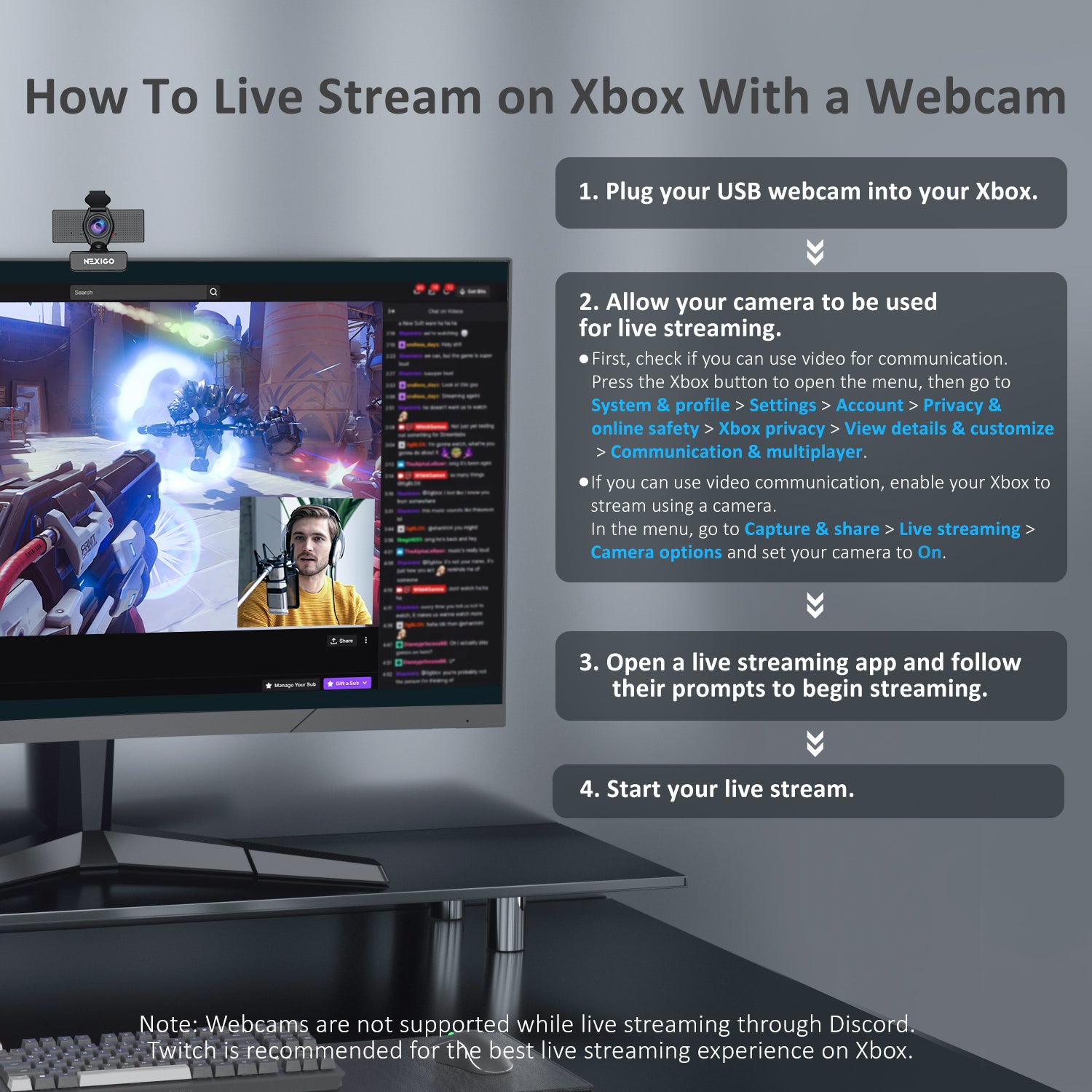 how to live stream on Xbox with a webcam