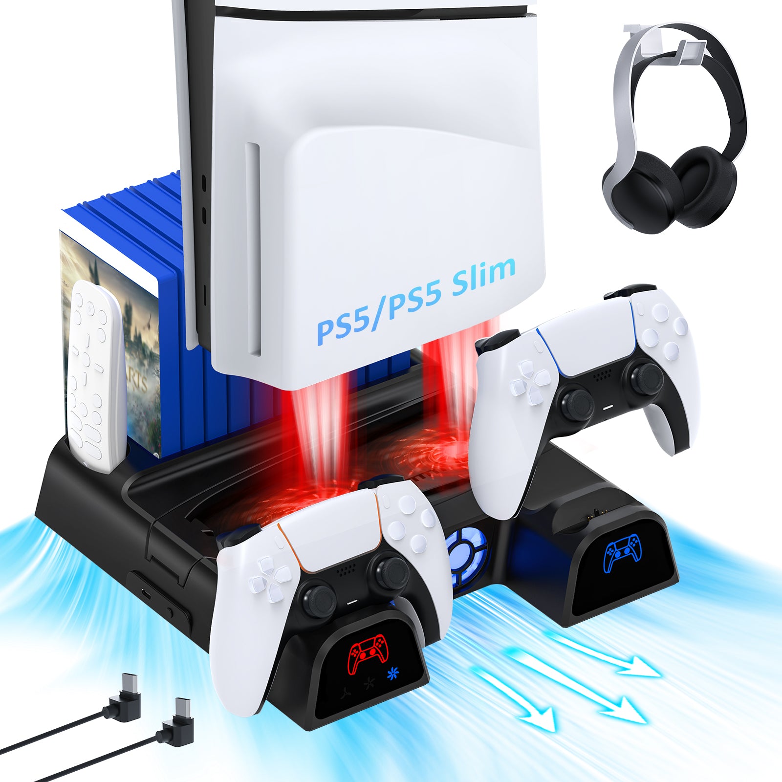 NexiGo PS5 Cooling Stand with Headset Holder and AC Adapter