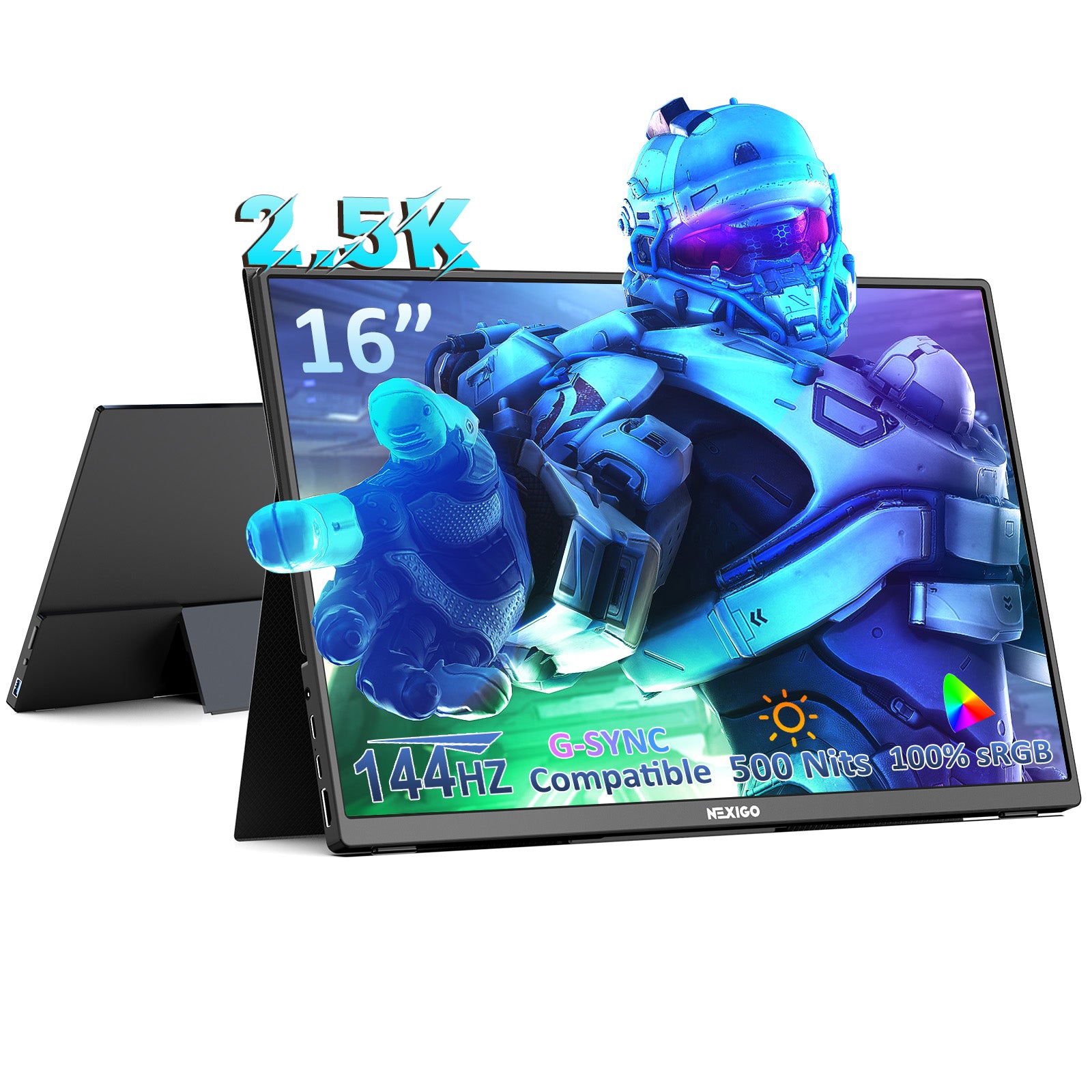 NexiGo 16'' 2.5K 144Hz Portable Monitor w/ Kickstand (NG16UFG-S) - Thumbnail 2