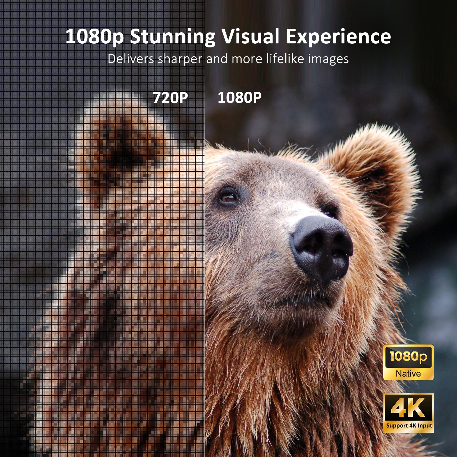 Experience stunning visuals with native 1080P and 4K input support, delivering higher-definition images compared to 720P.