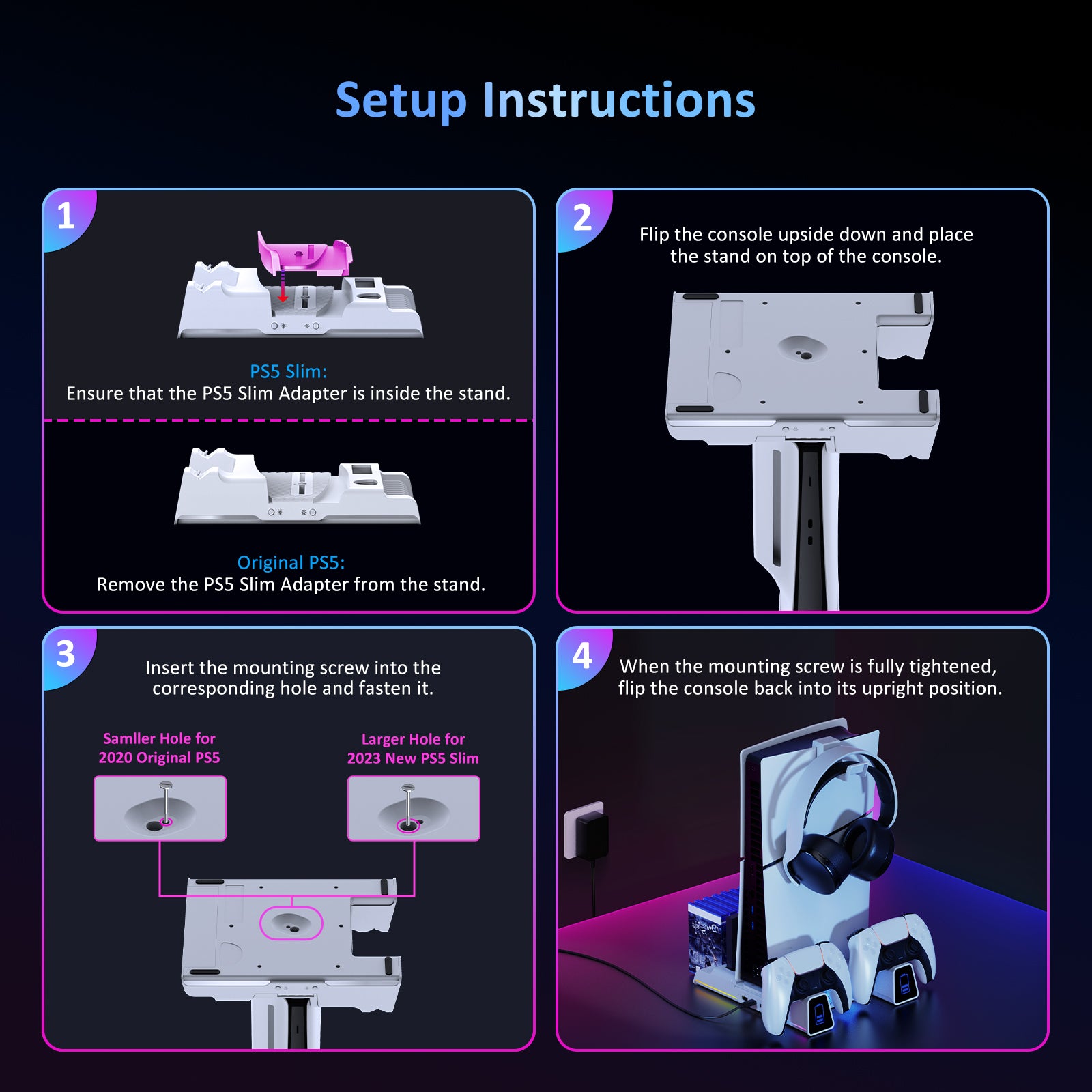 Setup Instructions for NexiGo 1526 Cooling Stand for PS5 and PS5 Slim.