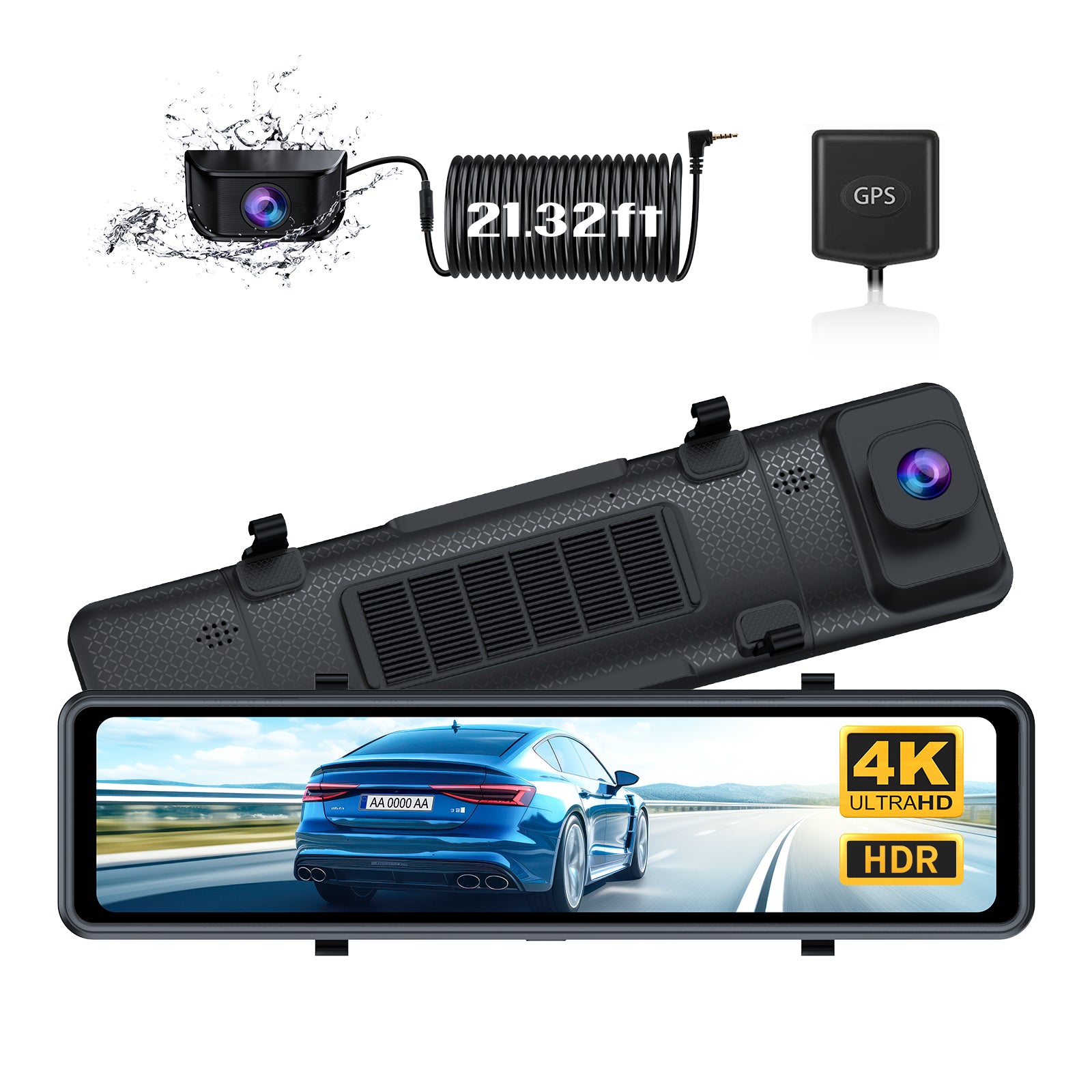 NexiGo D90 4K HDR Mirror Dash Cam installed on the front windshield.