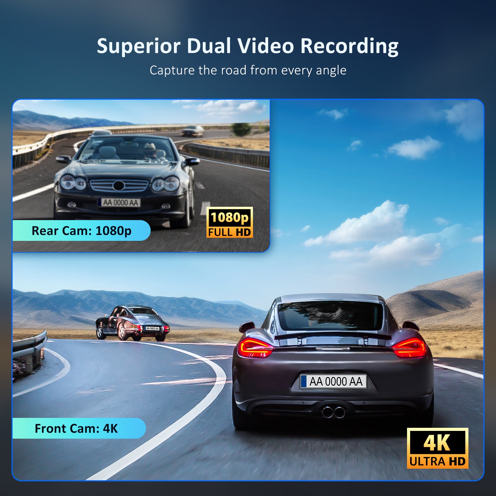 D90 Mirror Dash Cam offers 4K front and 1080p rear video recording capabilities.