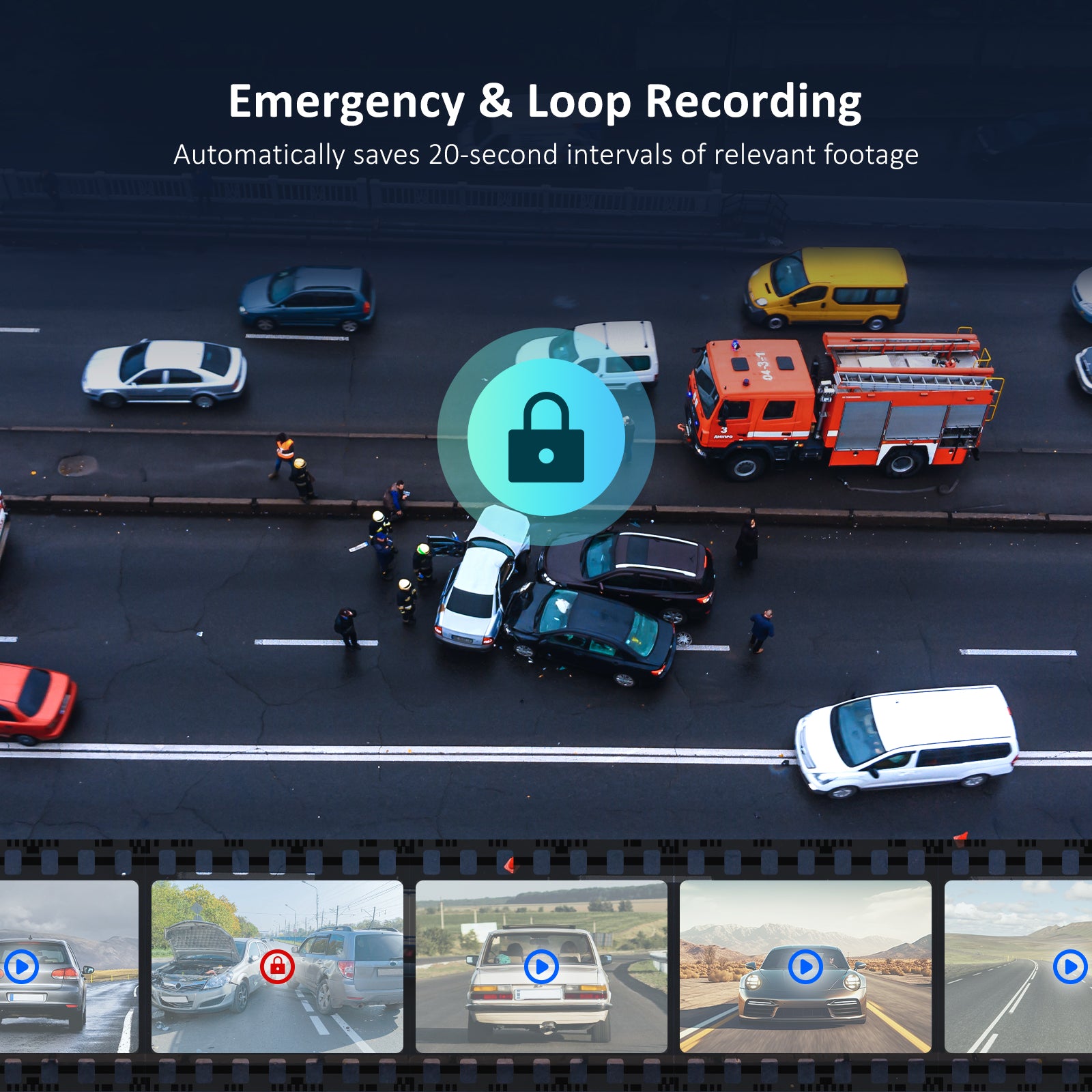 When two cars collide, the D90 Emergency function can automatically save the emergency video.