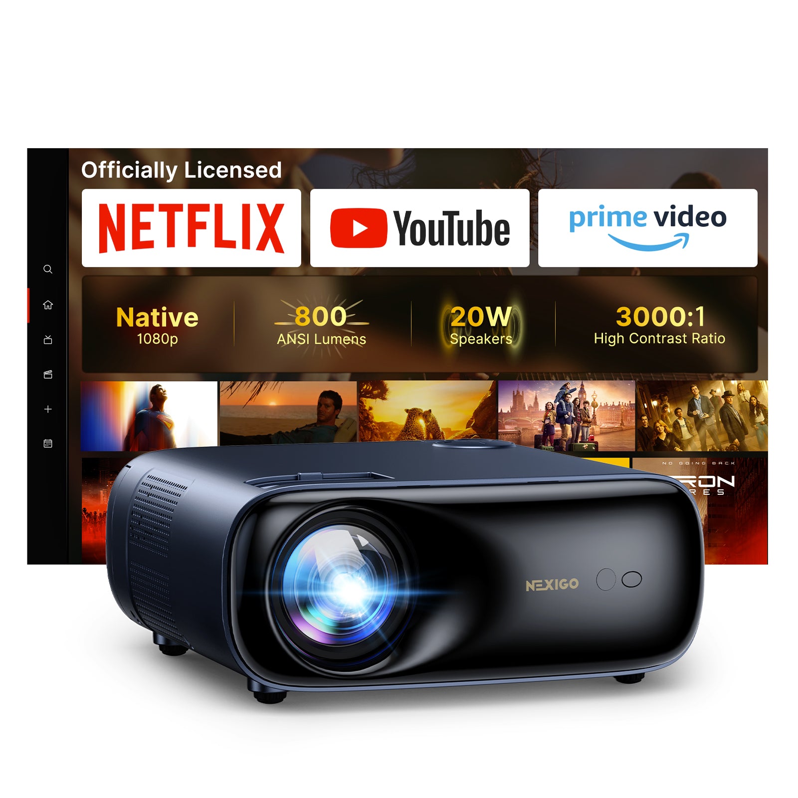 NexiGo PJ40 Ultra Outdoor Netflix Projector with Officially Licensed Netflix/YouTube/Prime Video.