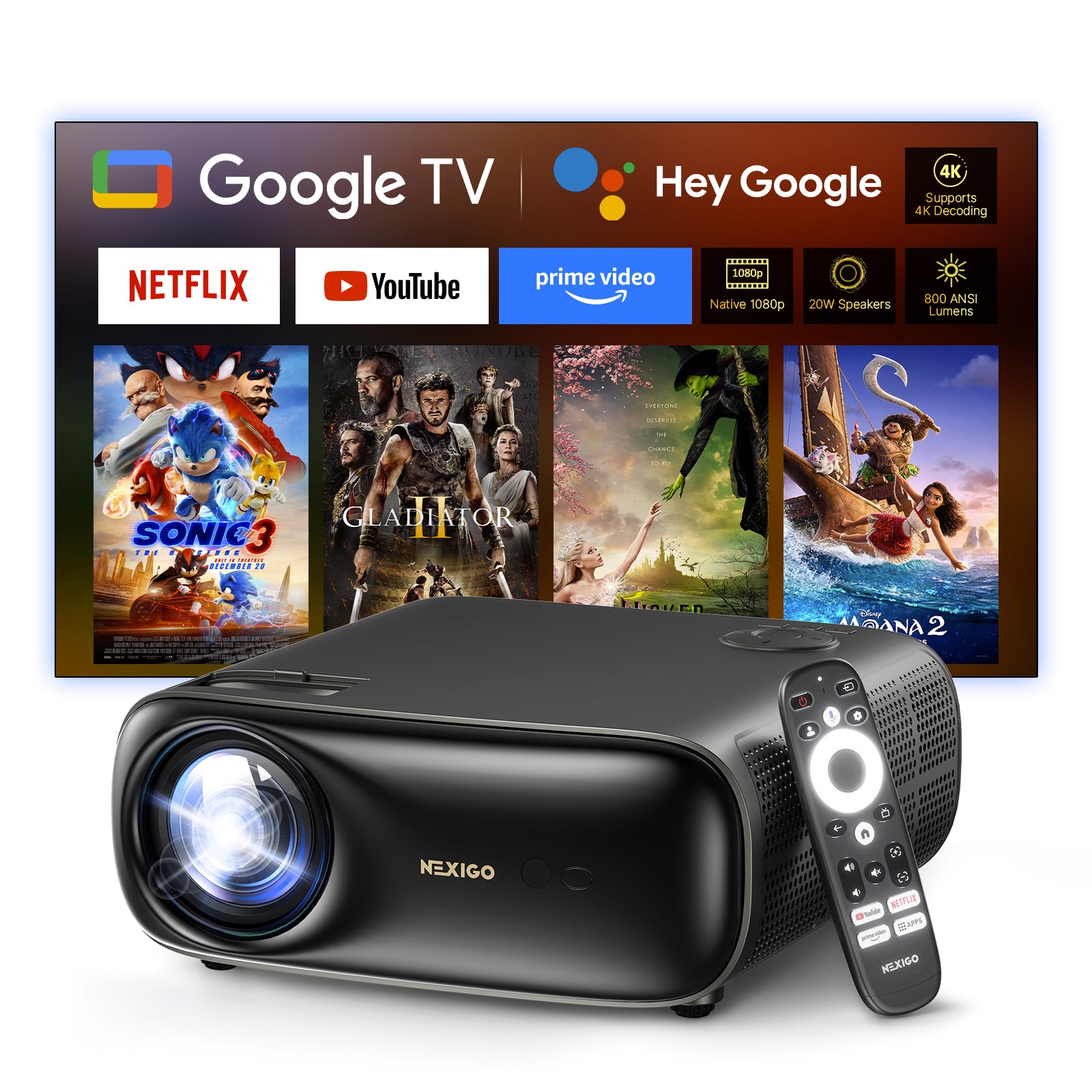 NexiGo PJ40 Pro Smart Projector with Google TV