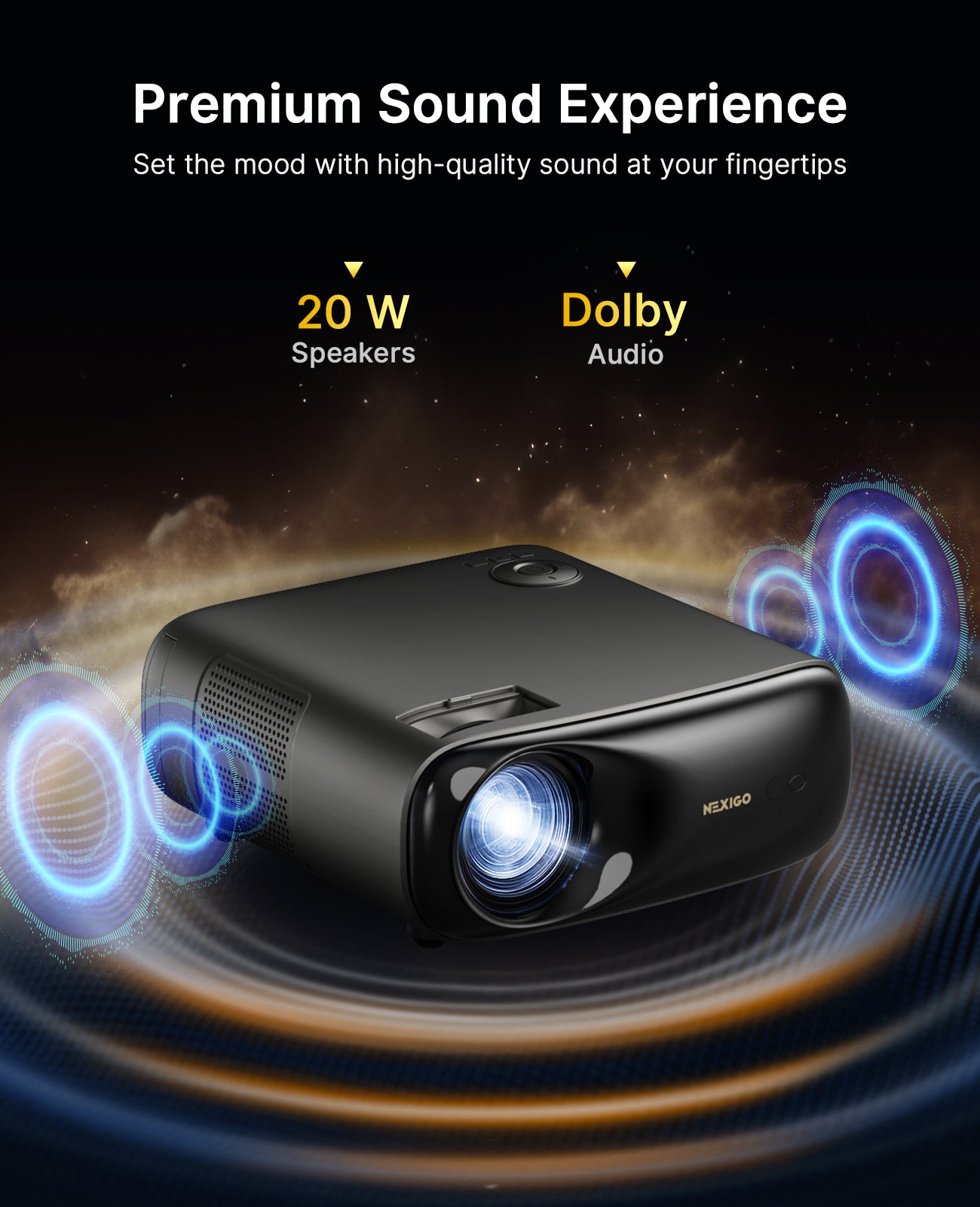 The PJ40 Pro, equipped with dual speakers, is playing music.