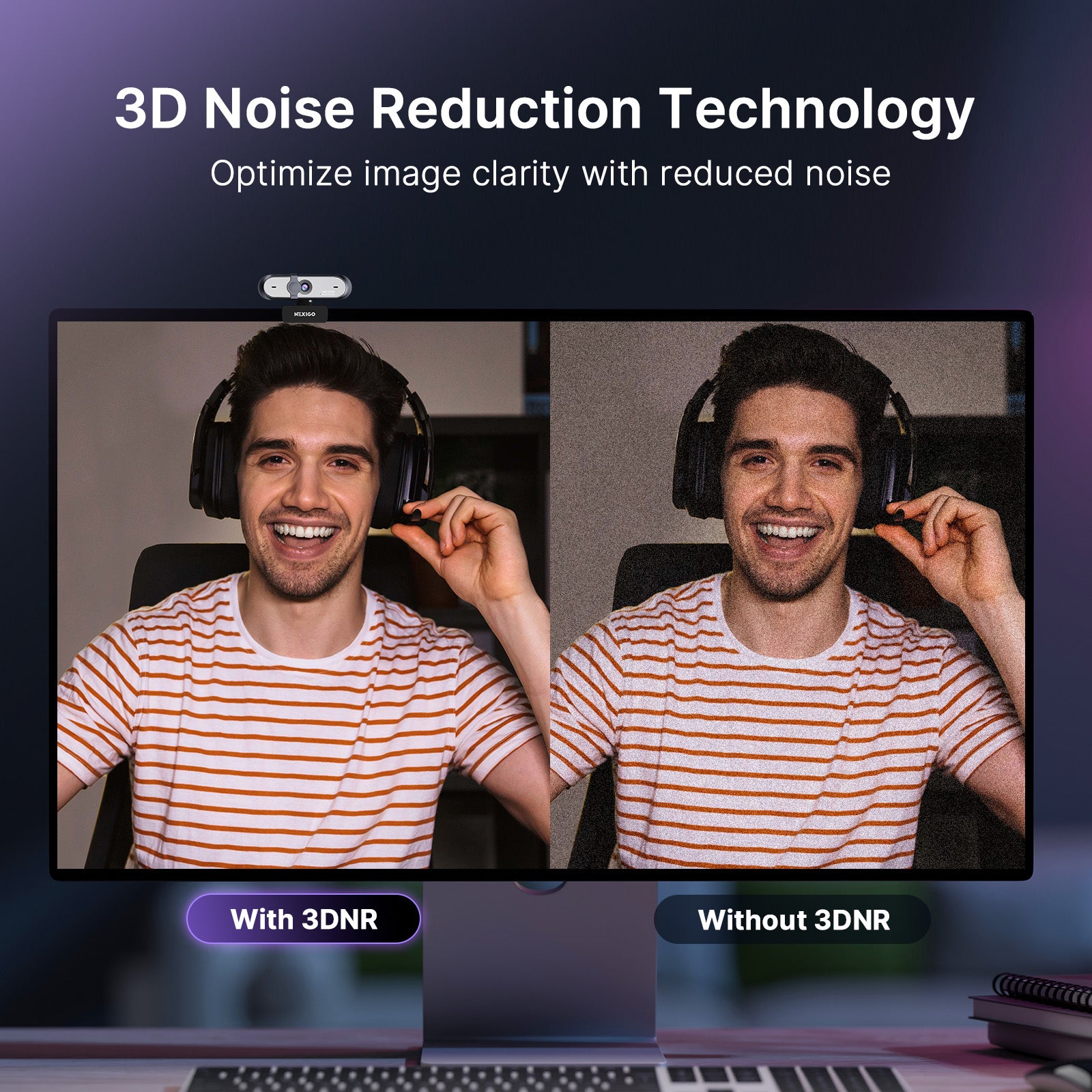 A streamer uses the N660P Pro for live streaming, with their face remaining clearly visible even under backlighting.