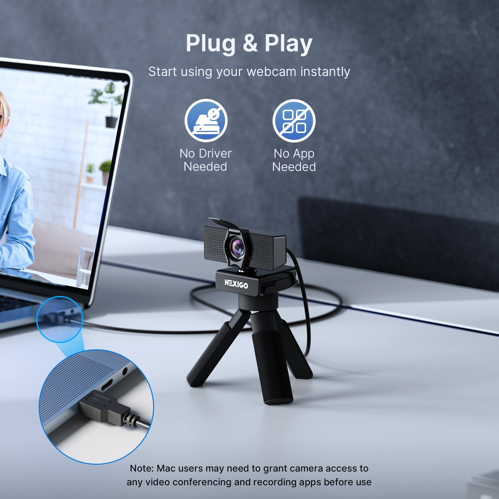 A webcam mounted on a desk, ready for direct use with a computer.