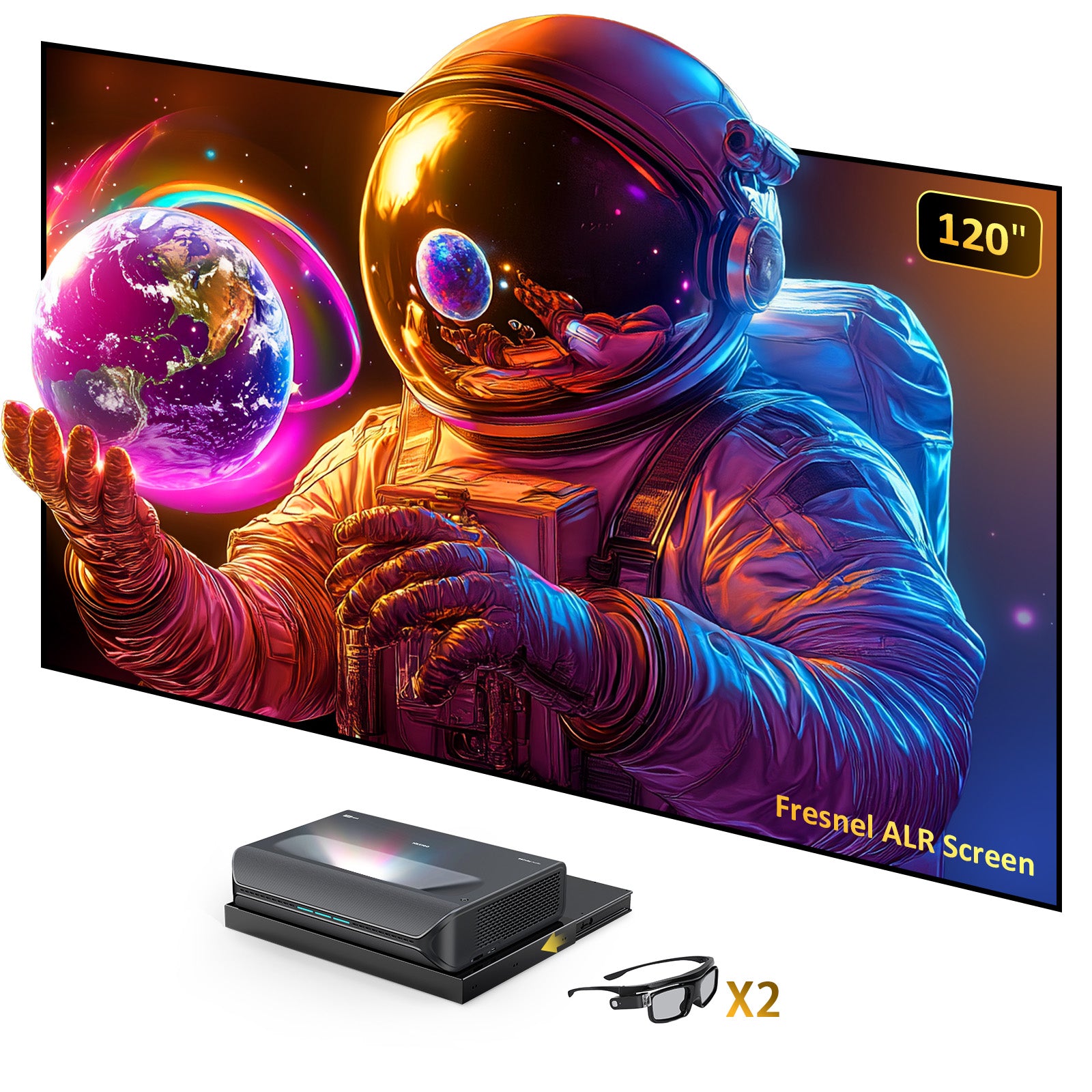 Aurora Pro MKII+120" Fresnel Screen+AS200 Sliding Tray+FREE 3D Glasses