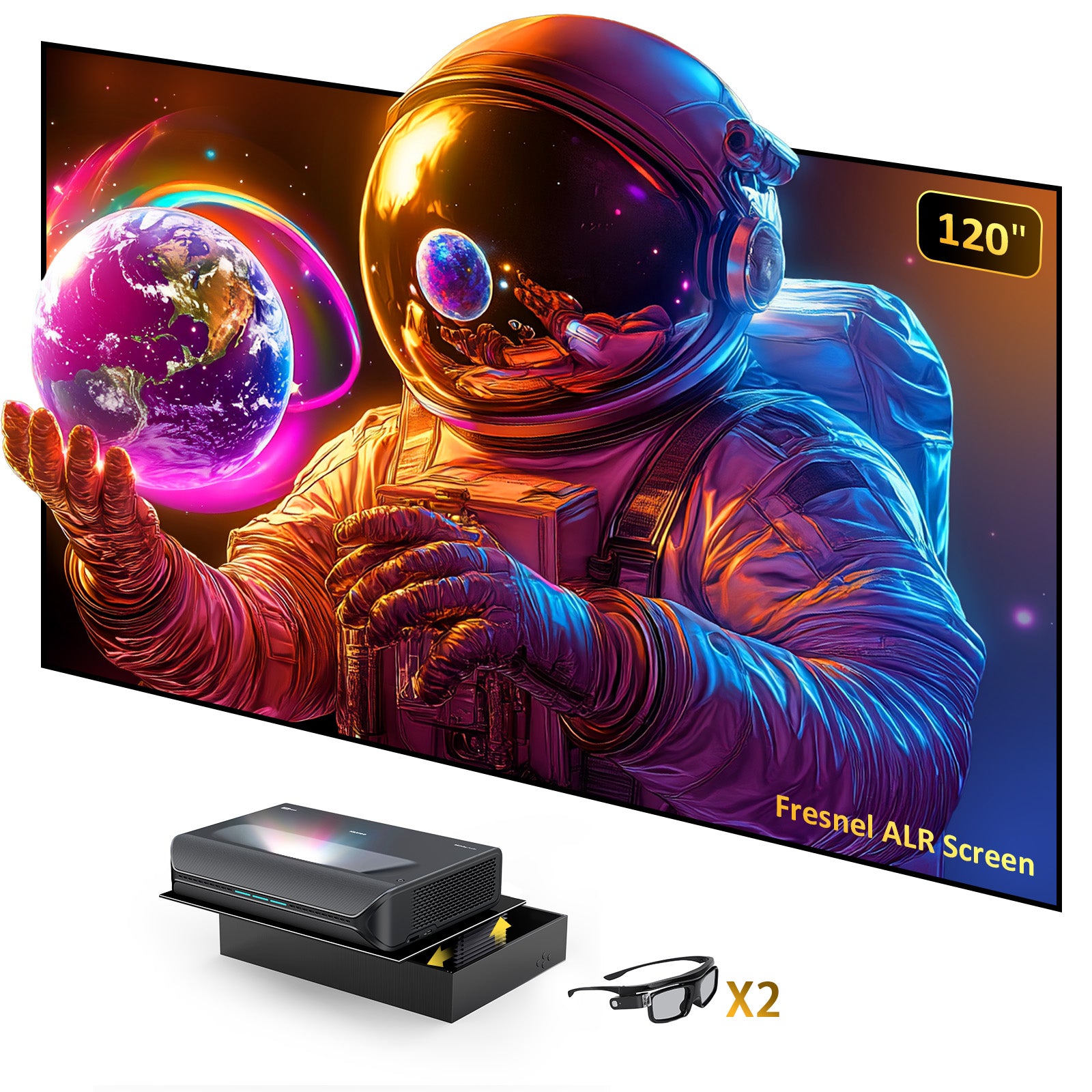 Aurora Pro MKII+120" Fresnel Screen+AS400 Sliding Tray+FREE 3D Glasses
