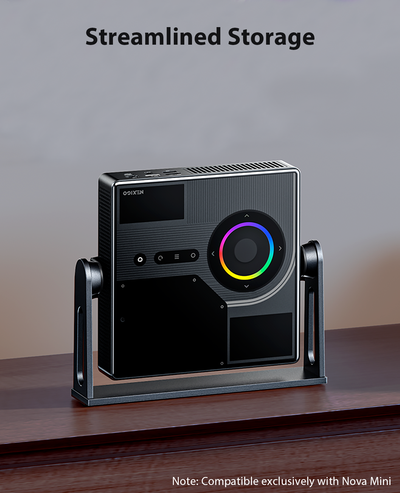 This stand provides an excellent storage solution for the Nova Mini.