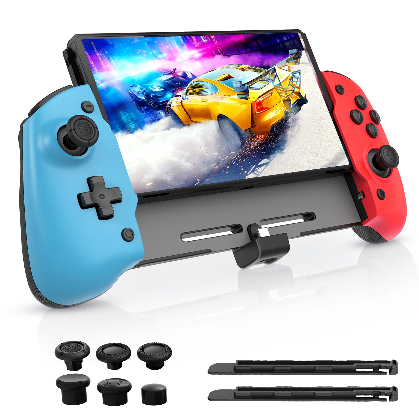 NexiGo Gripcon, designed for Nintendo Switch, with 6-Axis Gyro, Back Button Mapping (BLU-RED)