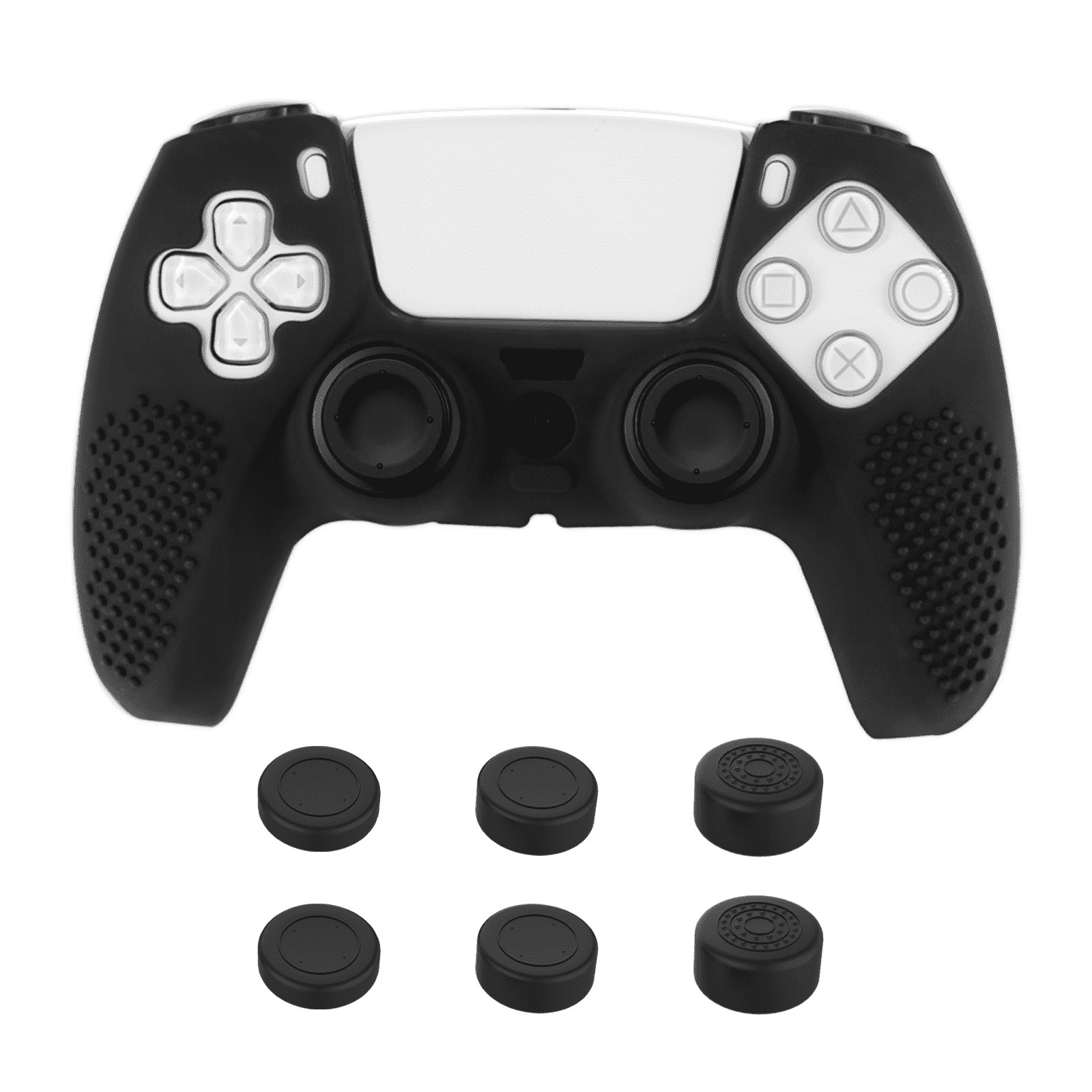 Black controller protector case cover with 6 analog thumb grips cover